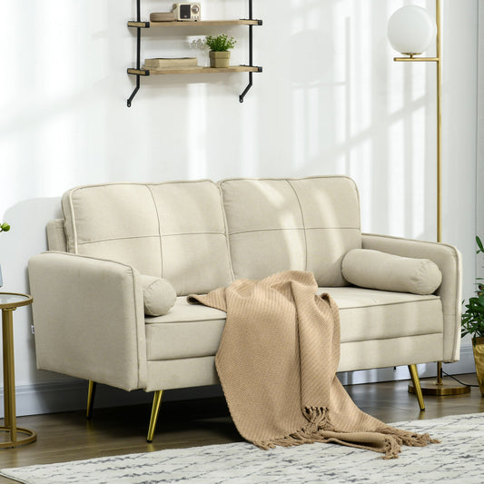 56" Loveseat Sofa for Bedroom Upholstered 2 Seater Couch with Back Cushions and Pillows, Beige 2-Seater Sofas Multi Colour  at Gallery Canada