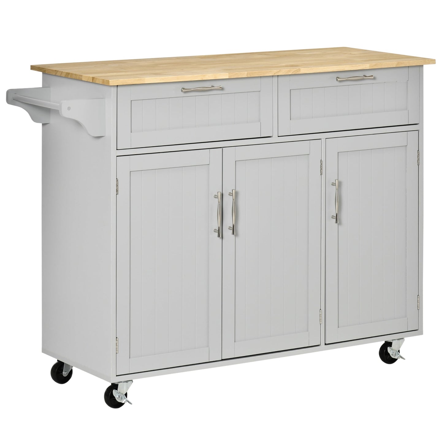 Rolling Kitchen Island, Kitchen Cart on Wheels with 2 Storage Drawers and Cabinets for Dining Room, Grey Kitchen Islands & Kitchen Carts Grey  at Gallery Canada