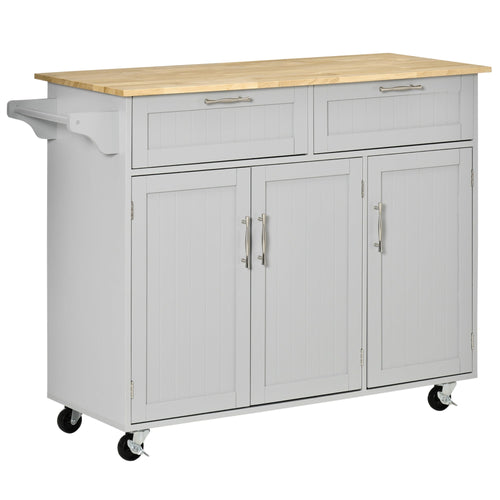 Rolling Kitchen Island, Kitchen Cart on Wheels with 2 Storage Drawers and Cabinets for Dining Room, Grey