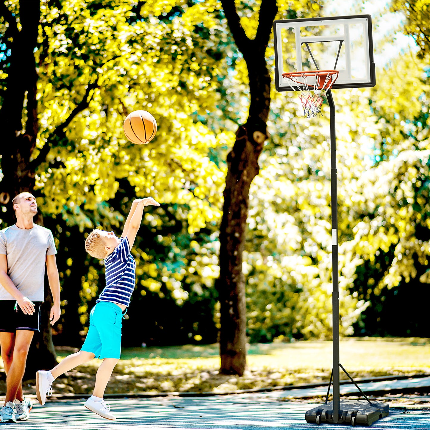 Portable Basketball Hoop Stand with Wheels, Height Adjustable 8FT-10FT for Outdoor Use, Black Basketball   at Gallery Canada