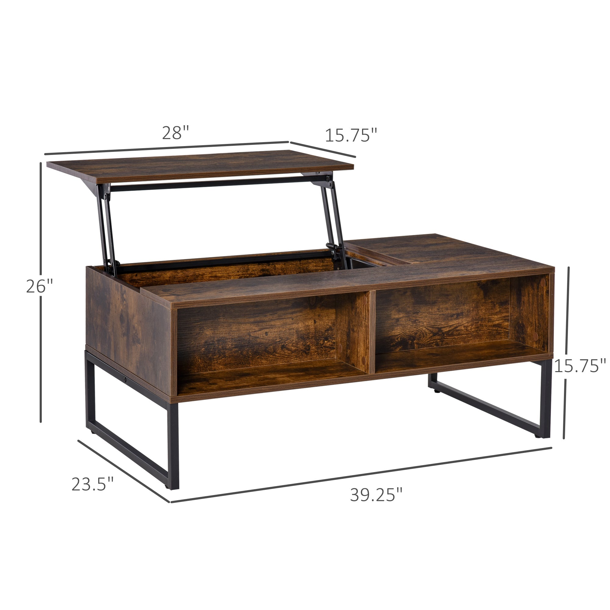 Lift Top Coffee Table with Hidden Storage, Side Drawer, Metal Frame, Tigerwood Coffee Tables Tigerwood Color  at Gallery Canada