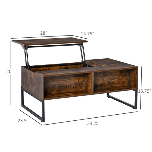 Lift Top Coffee Table with Hidden Storage, Side Drawer, Metal Frame, Tigerwood