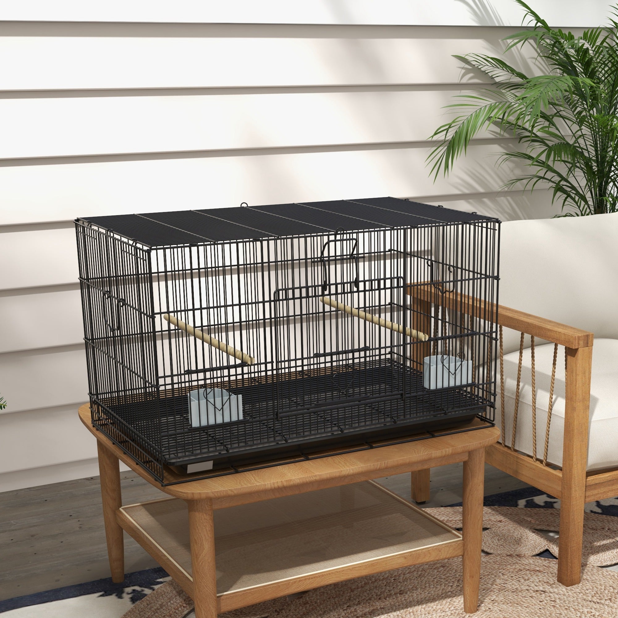 Birdcage for Canaries, Lovebirds Finches, Budgie Cage with Removable Tray, Bottom Mesh Panel, Wooden Perches, Swing, Ramp, Food Containers, 30