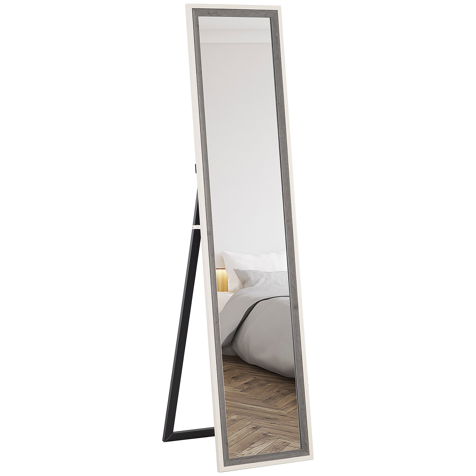 Floor Standing Mirror, Full Length Mirror, Free Standing, Leaning or Wall Mirror with Frame for Bedroom, Grey Wood Grain Full Length Mirrors   at Gallery Canada