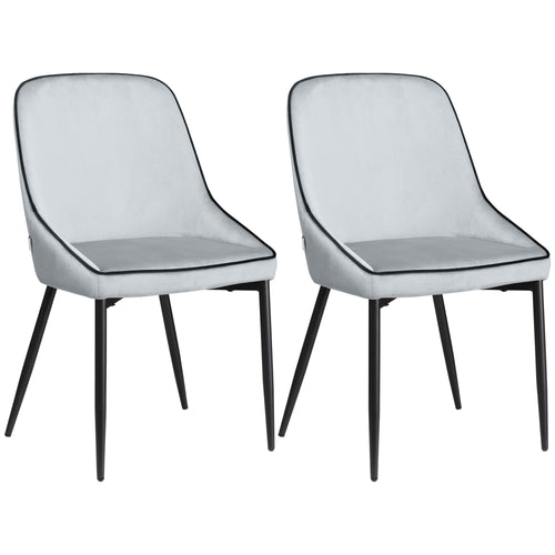 Dining Chairs Set of 2, Upholstered Velvet Kitchen Chairs, Accent Chair with Back, Steel Legs for Living Room,, Grey