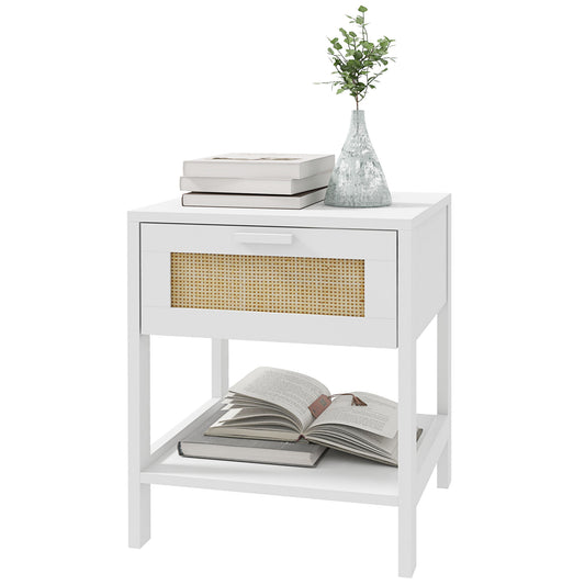 Modern Bedside Table, Accent Nightstand with Drawer and Open Shelf, Bed End Table for Bedroom, Living Room, White Bedside Tables   at Gallery Canada