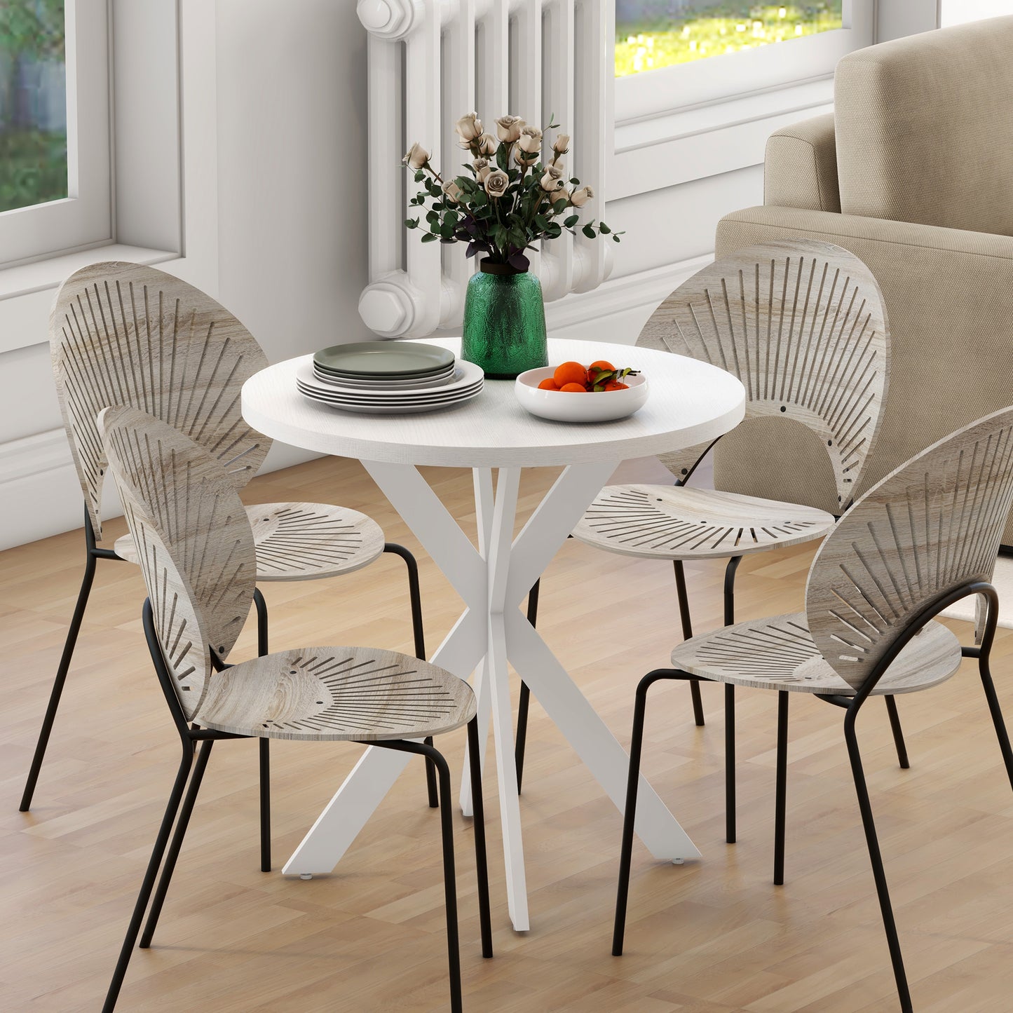 29" Dining Table, Contemporary Round Kitchen Table with Steel Legs, White Dining Tables   at Gallery Canada