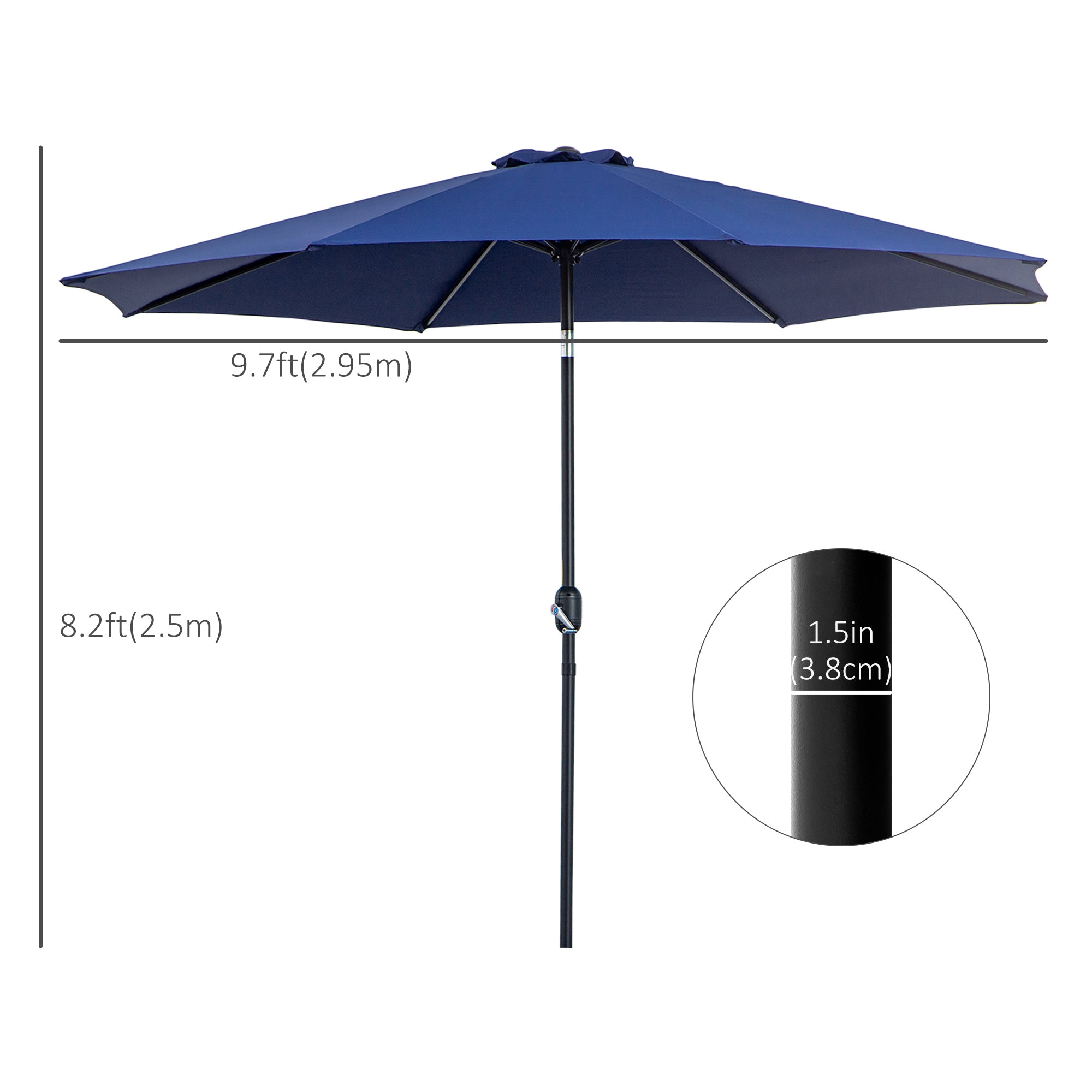 10' x 8' Round Market Umbrella, Patio Umbrella with Crank Handle and Tilt, Outdoor Parasol for Garden, Bench, Lawn, Blue Sun Umbrellas at Gallery Canada