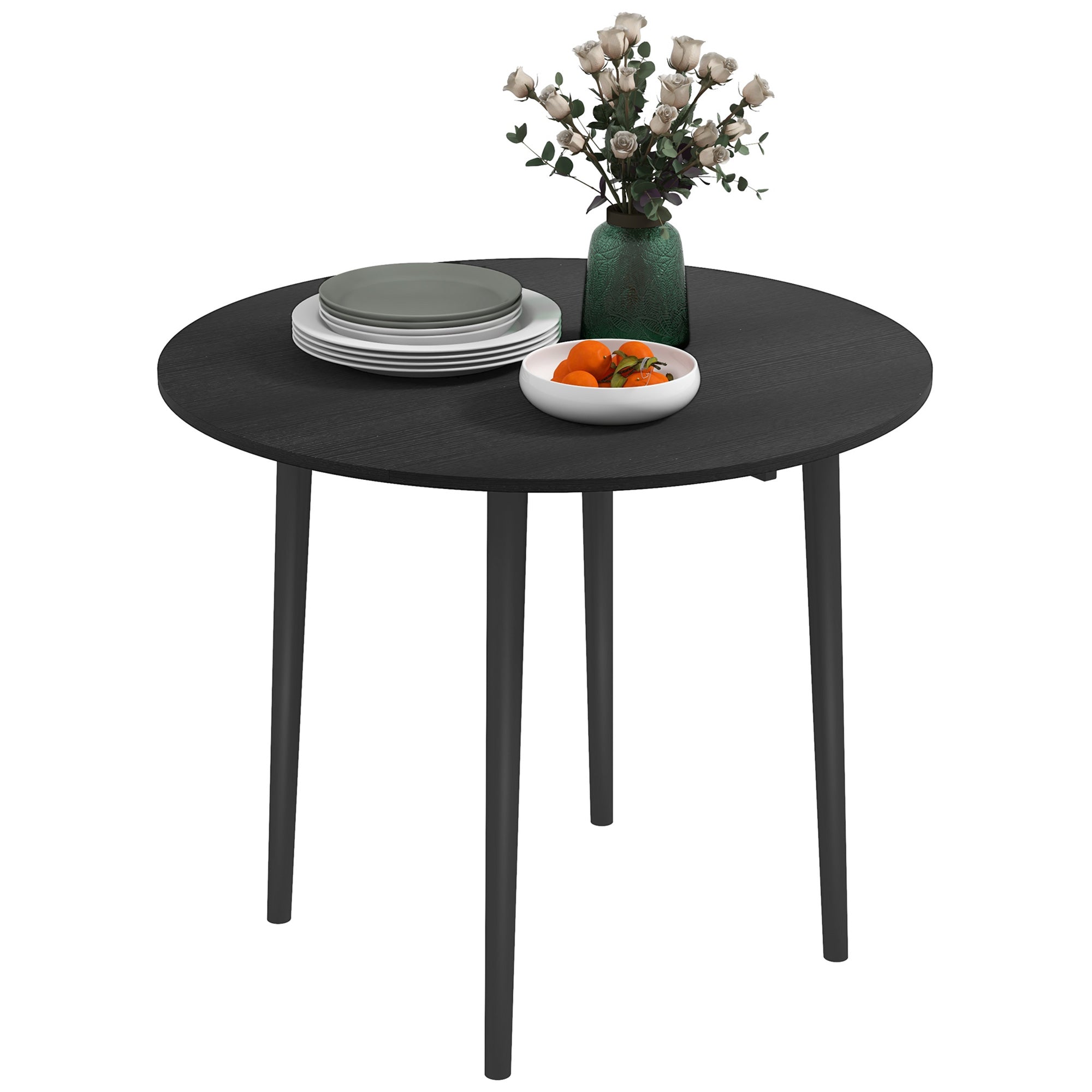 Folding Dining Table, Round Drop Leaf Kitchen Table for Small Spaces with Wood Legs, Distressed Black Bar Tables & Dining Tables at Gallery Canada