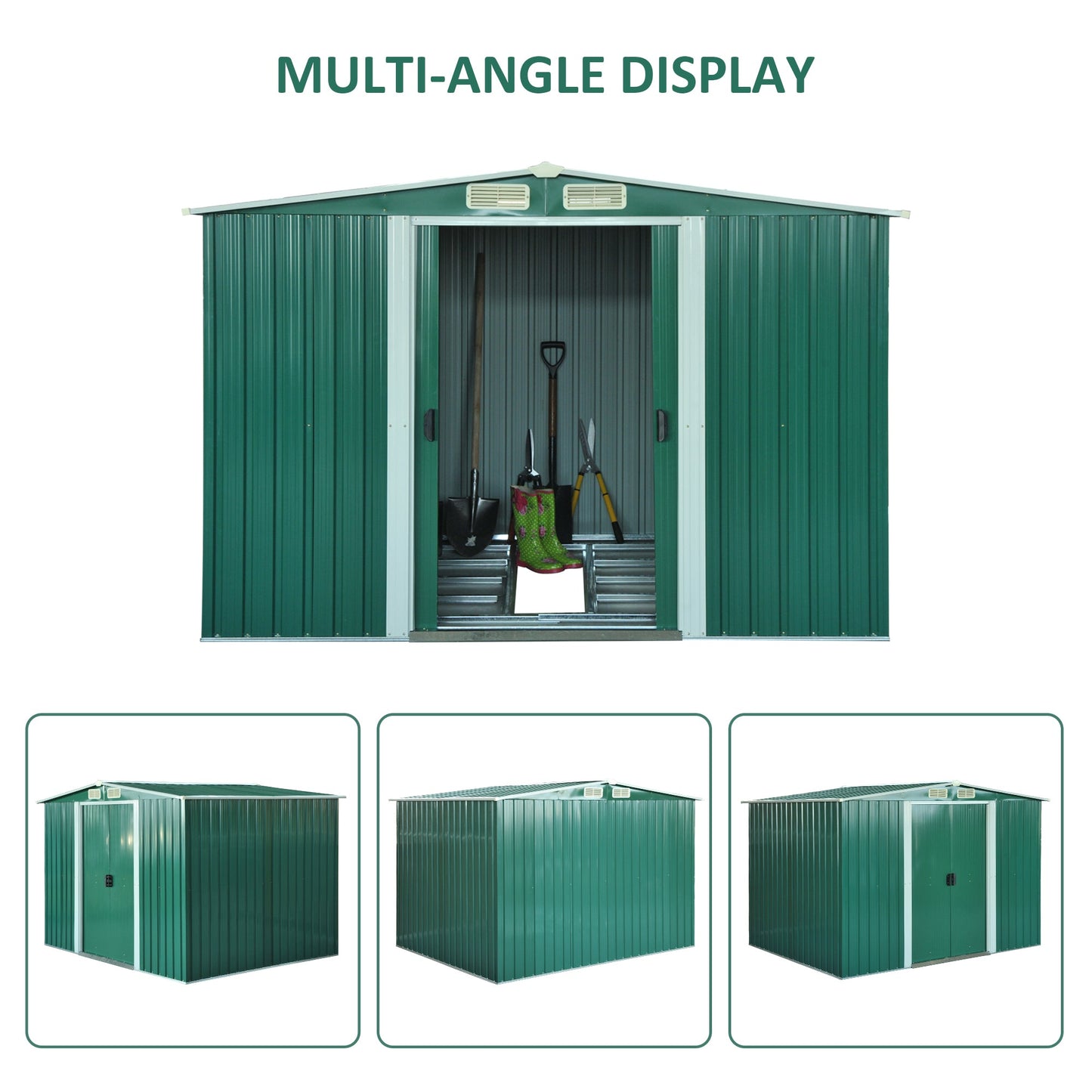 8.5' x 6.8' x 5.8' Practical Backyard Garden Storage Tool Shed Double Sliding Door 4 Ventilation Slots, Green Sheds   at Gallery Canada