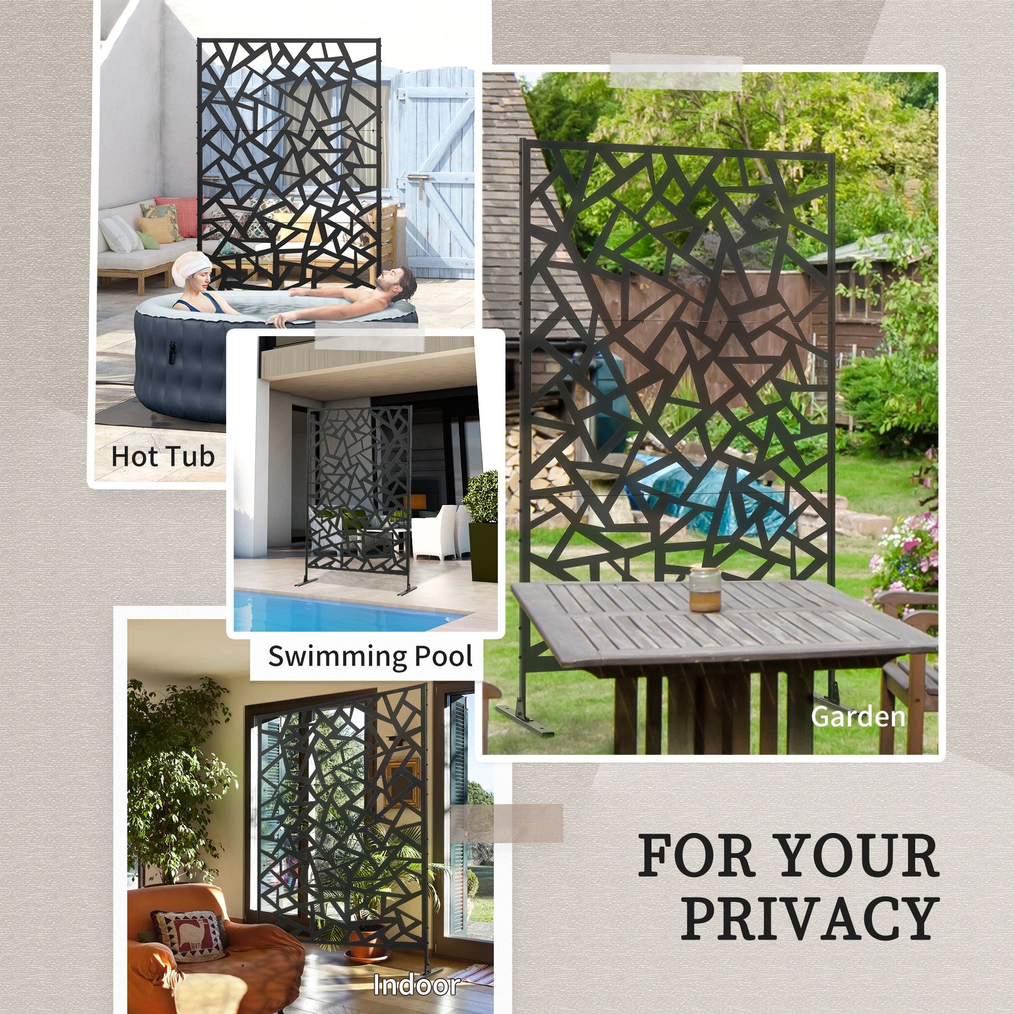 Metal Outdoor Privacy Screen, Decorative Outdoor Divider with Stand and Expansion Screws, Freestanding Privacy Panel for Garden Backyard Deck, Irregular Fence Style Side Awnings at Gallery Canada