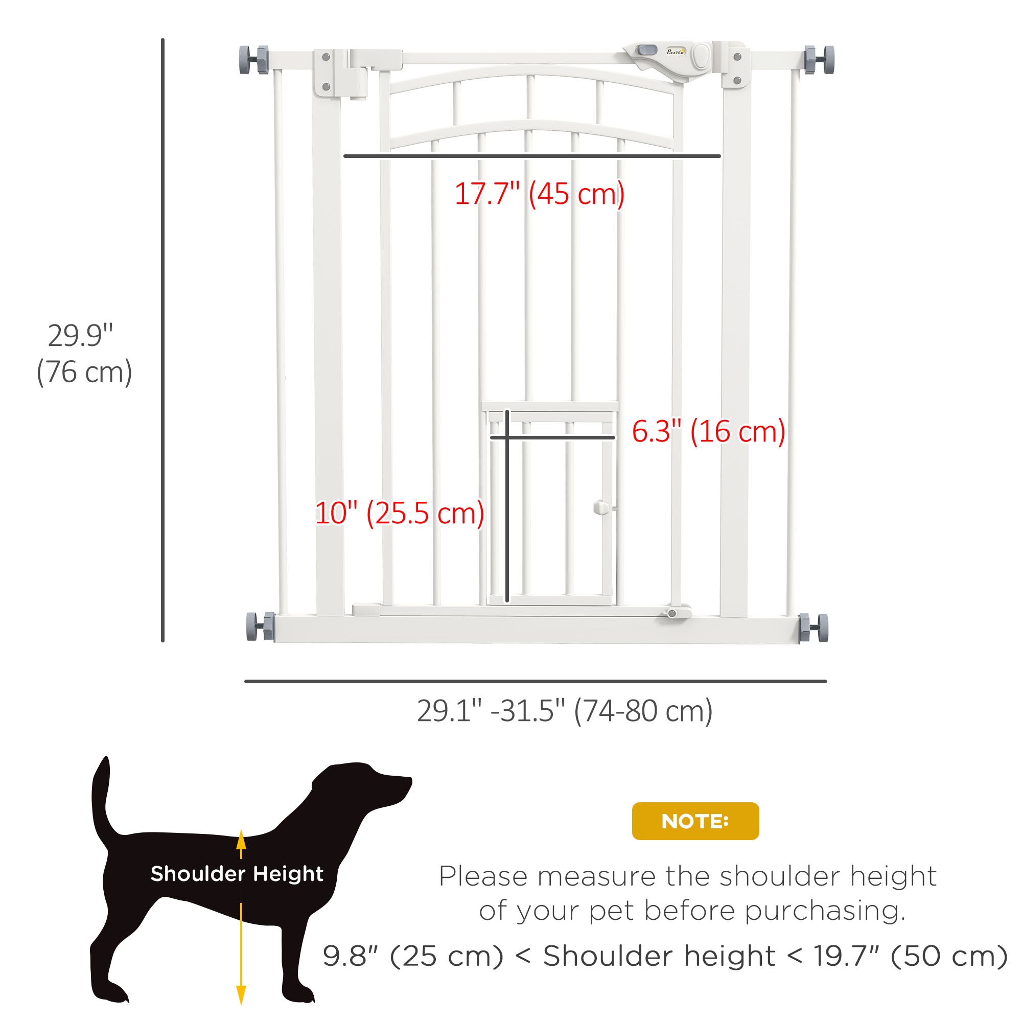 Auto-Close Pet Gate, Stair Gate with Cat Door, Double Locking for Doorways Hallways Stairs, Fits 29