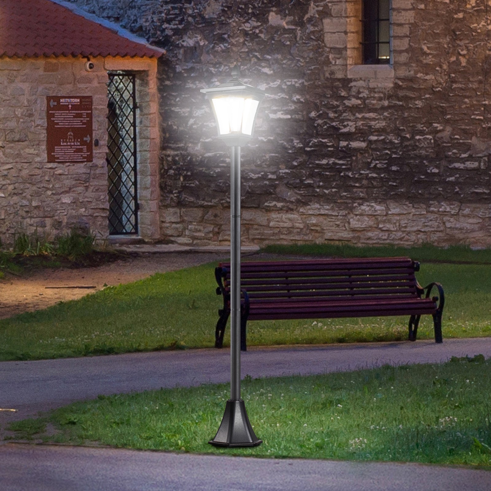 Single Solar Lamp Post Garden Solar-Powered LED Streetlight Style Outdoor Light Waterproof 5-6 Hours with Base for Lawn Pathway Walkway 63