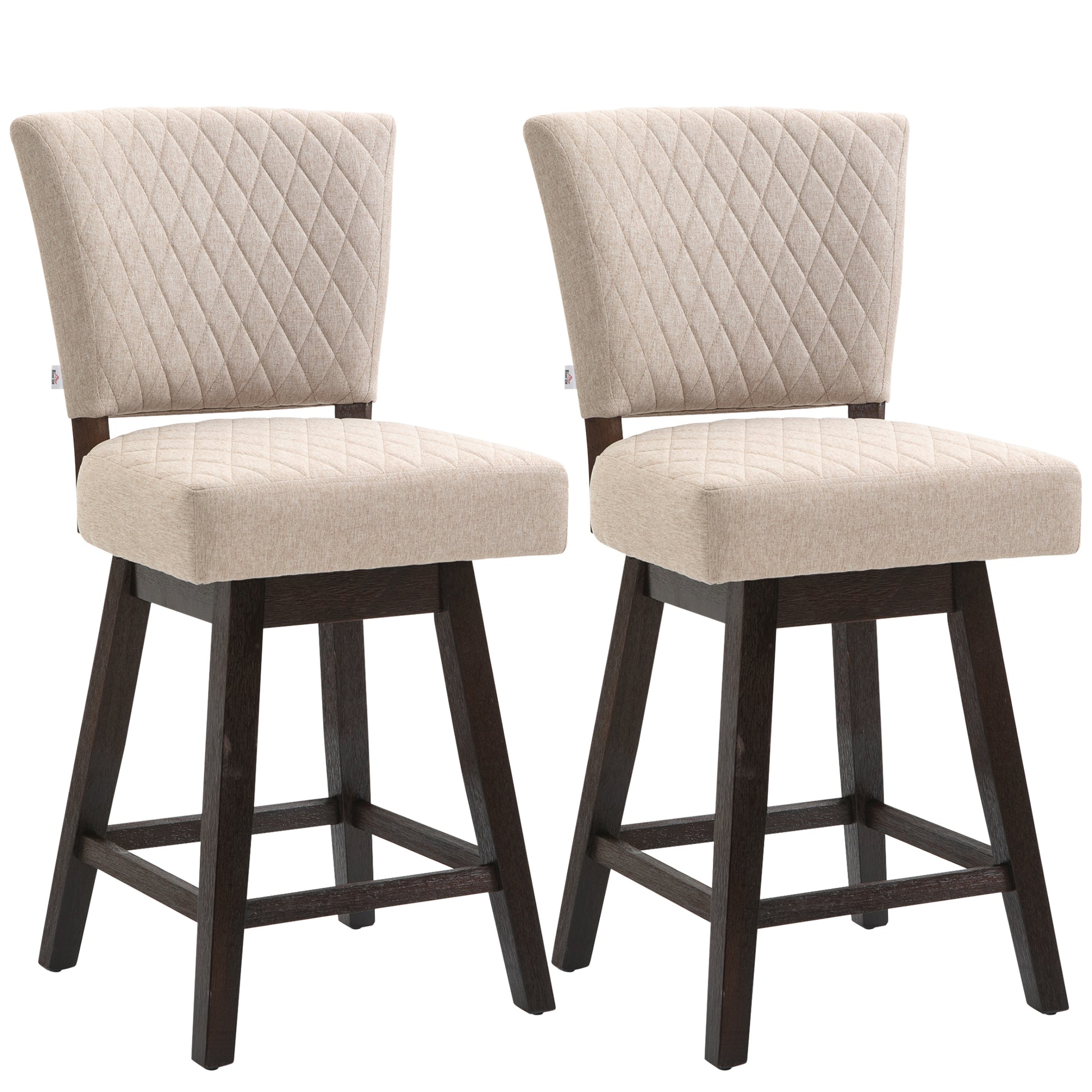 2 Pieces Swivel Bar Stools, Counter Height Stools Set of 2 with Wood Legs and Footrests for Dining Room, Beige Bar Stools   at Gallery Canada