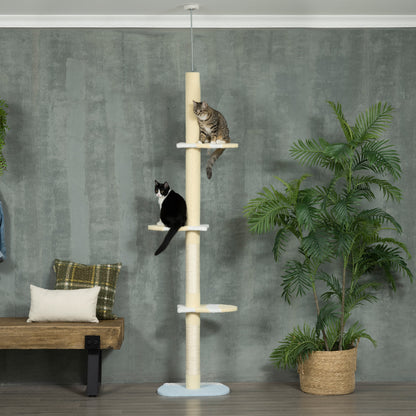 87"-102" Floor to Ceiling Cat Tree w/ Sisal Scratching Posts, Anti-tip Kit, Perches, Toy Ball, Yellow Floor to Ceiling Cat Trees Multi Colour  at Gallery Canada