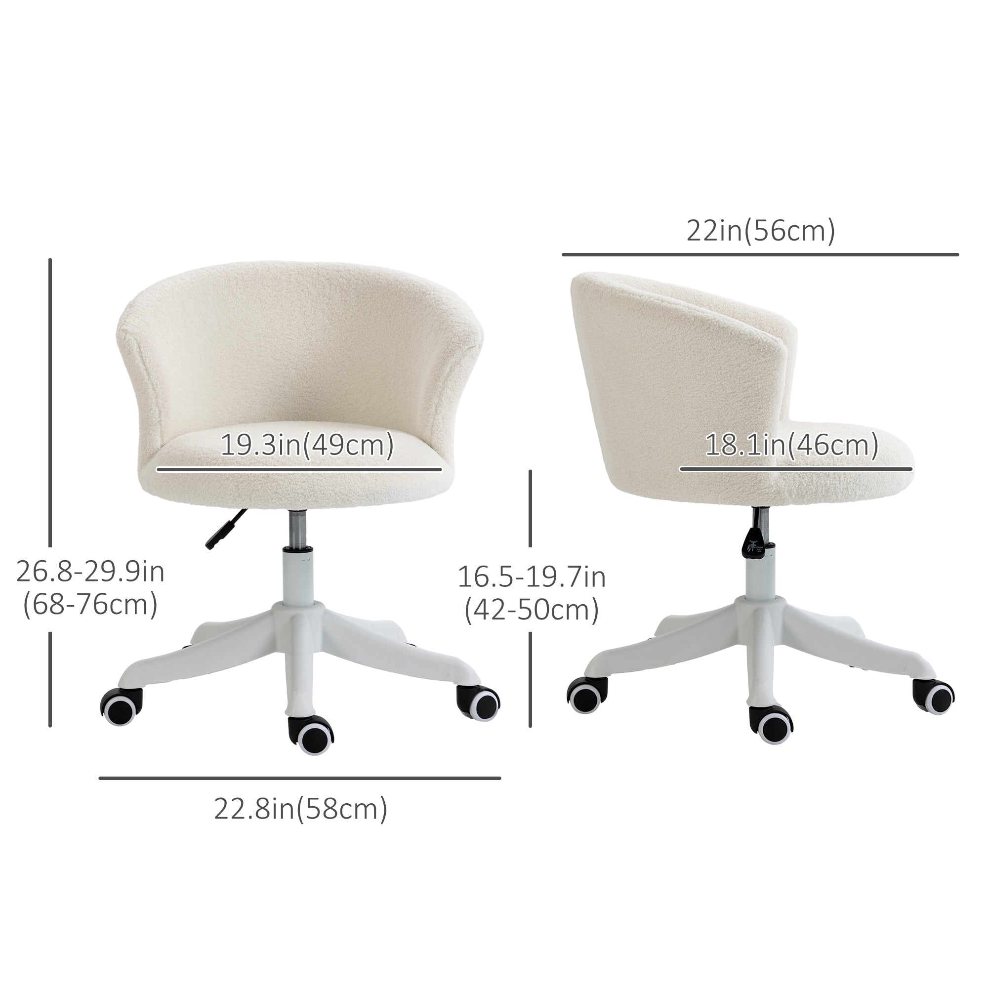 Armless Office Chair, Fluffy Computer Desk Chair with Adjustable Height, Swivel Wheels, Mid Back, White Task Chairs at Gallery Canada