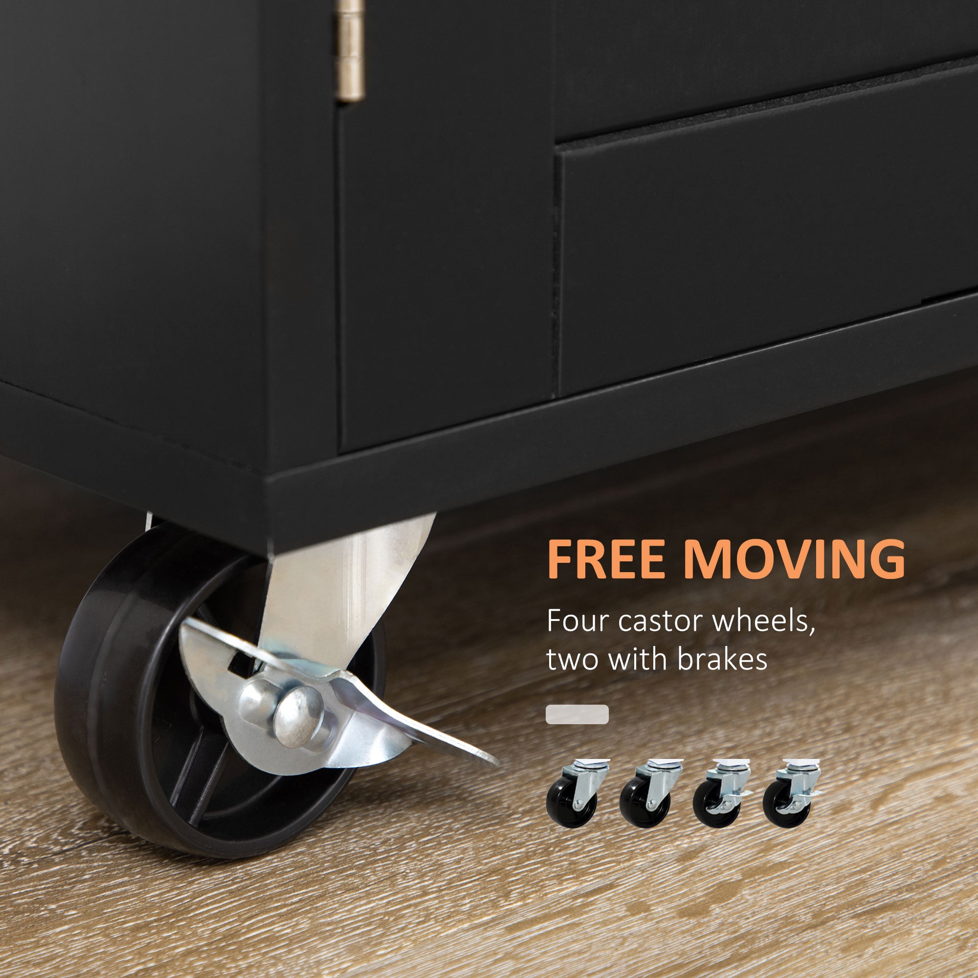 Kitchen Island with Storage, Rolling Cart Trolley with Rubberwood Top, Adjustable Shelf, Drawer, Spice Rack, Black Kitchen Islands & Kitchen Carts at Gallery Canada