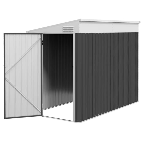 4' x 8' Outdoor Storage Shed Lean to Shed Outdoor Metal Tool Shed with Lockable Door and Air Vents, Dark Grey