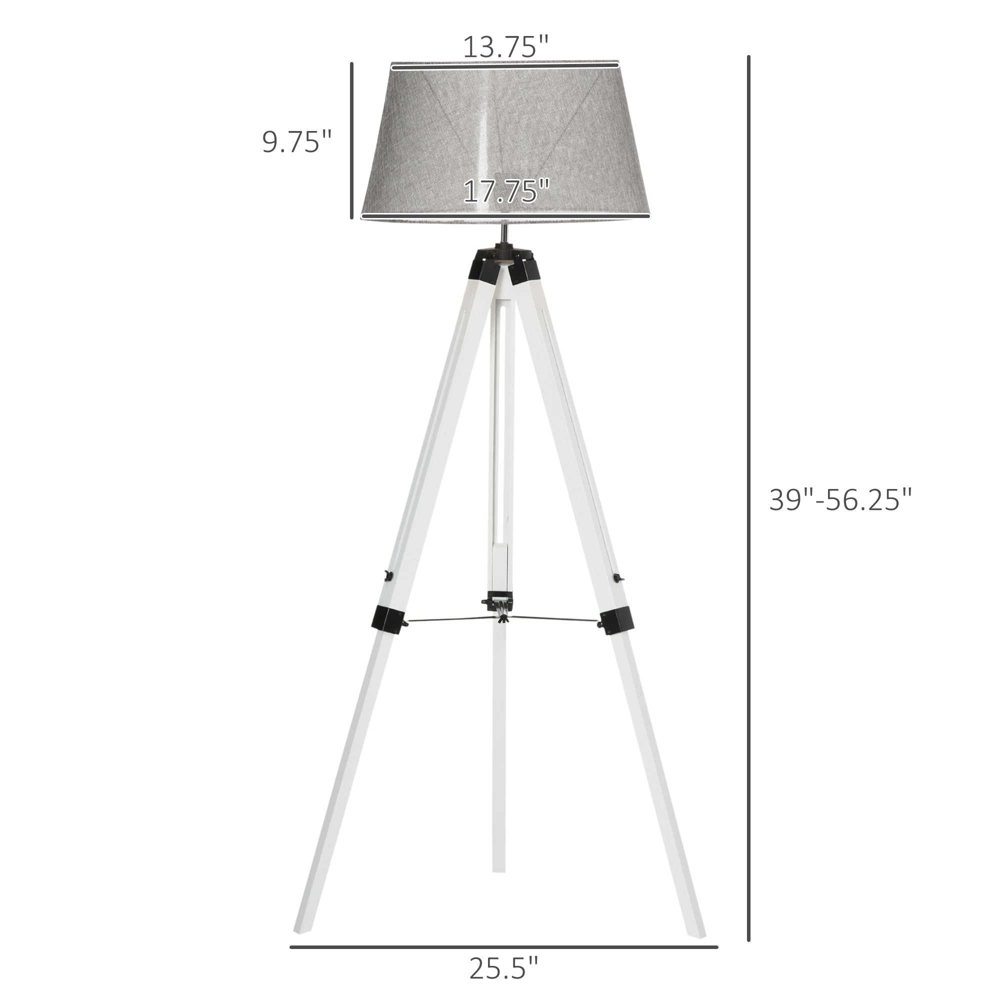 Tripod Floor Lamp, Adjustable Height Wooden Standing Lamp with E26 Lamp Base for Living Room, Bedroom, White and Grey Floor Lamps & Ceiling Fan Lights   at Gallery Canada