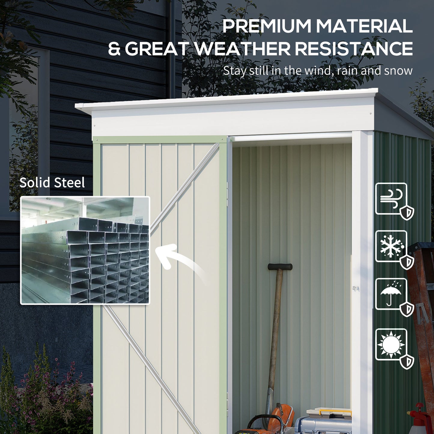 Outdoor Sheds Storage, Small Garden Shed for Tool Bike Motorcycle, with Adjustable Shelf, Lock, Gloves, 5'x3'x6', Green Sheds   at Gallery Canada