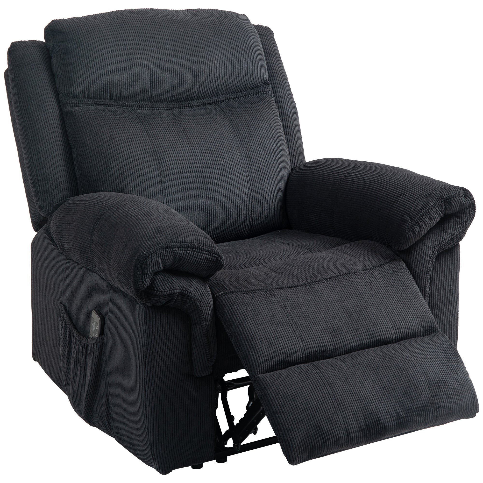 Manual Recliner Chair with Vibration Massage, Side Pockets, Corduroy Reclining Chair for Living Room, Black Sofas & Reclining Chairs Black at Gallery Canada