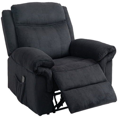 Manual Recliner Chair with Vibration Massage, Side Pockets, Corduroy Reclining Chair for Living Room, Black