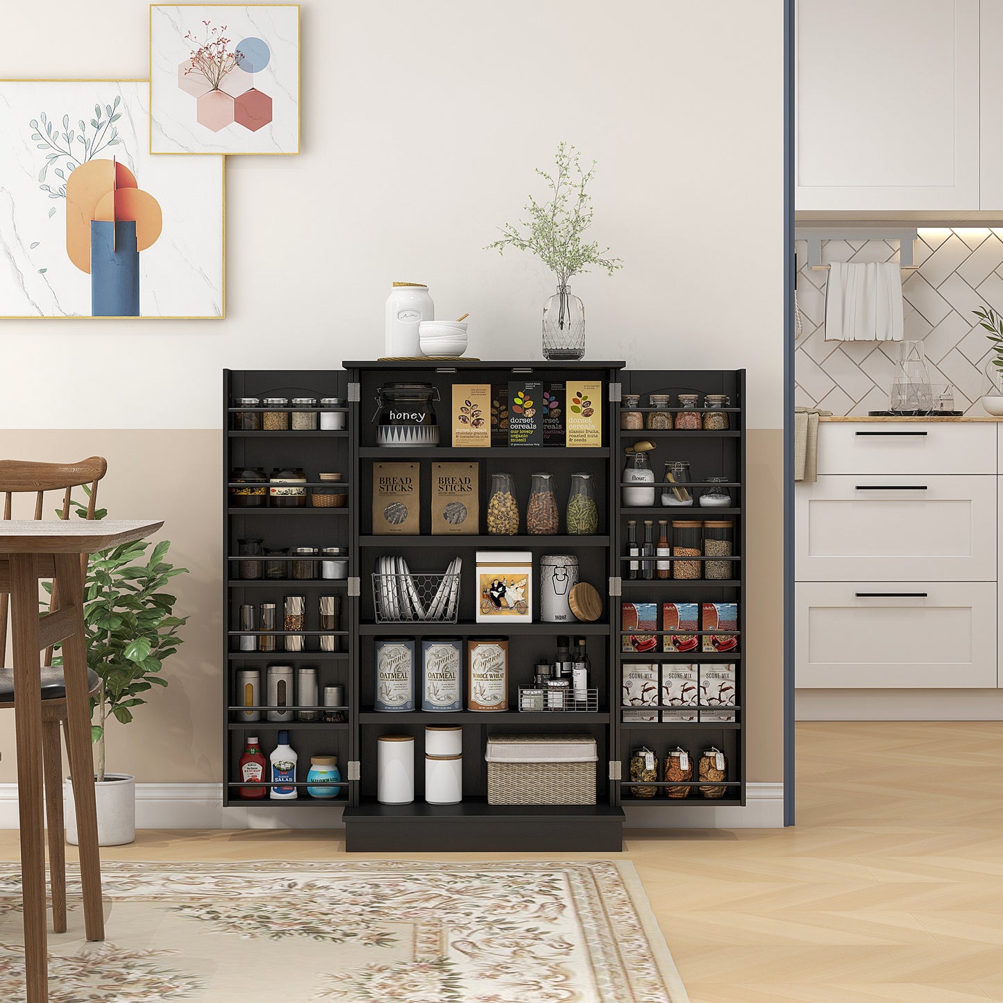 41" Storage Cabinet, 2-Door Kitchen Pantry Cabinet with 5-tier Shelving, 12 Spice Racks and Adjustable Shelves, Black Kitchen Pantry Cabinets Black  at Gallery Canada