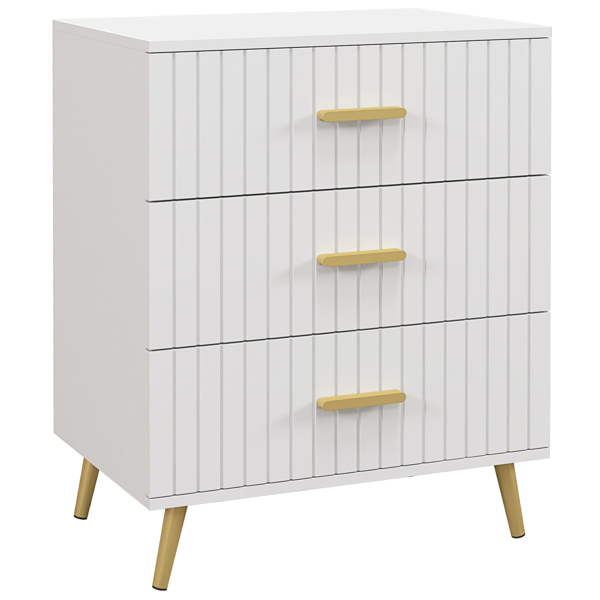 3 Drawer Cabinet, Drawer Chest for Bedroom, Chest of Drawers with Aluminium Legs and Gold Handles, White Storage Cabinets   at Gallery Canada