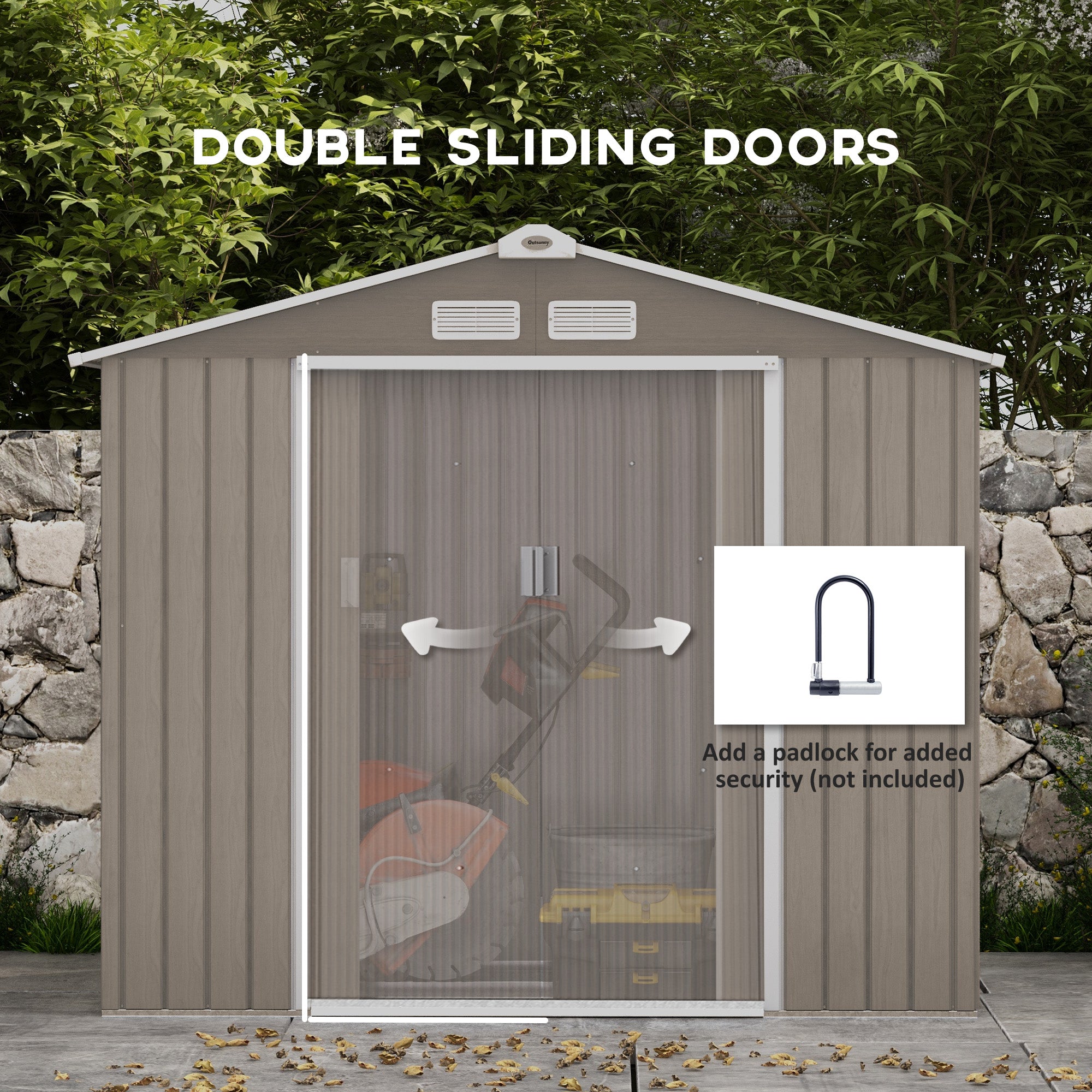 7' x 4' x 6' Garden Storage Shed Outdoor Patio Metal Tool Storage House w/ Foundation Kit and Double Doors Light Brown Sheds at Gallery Canada