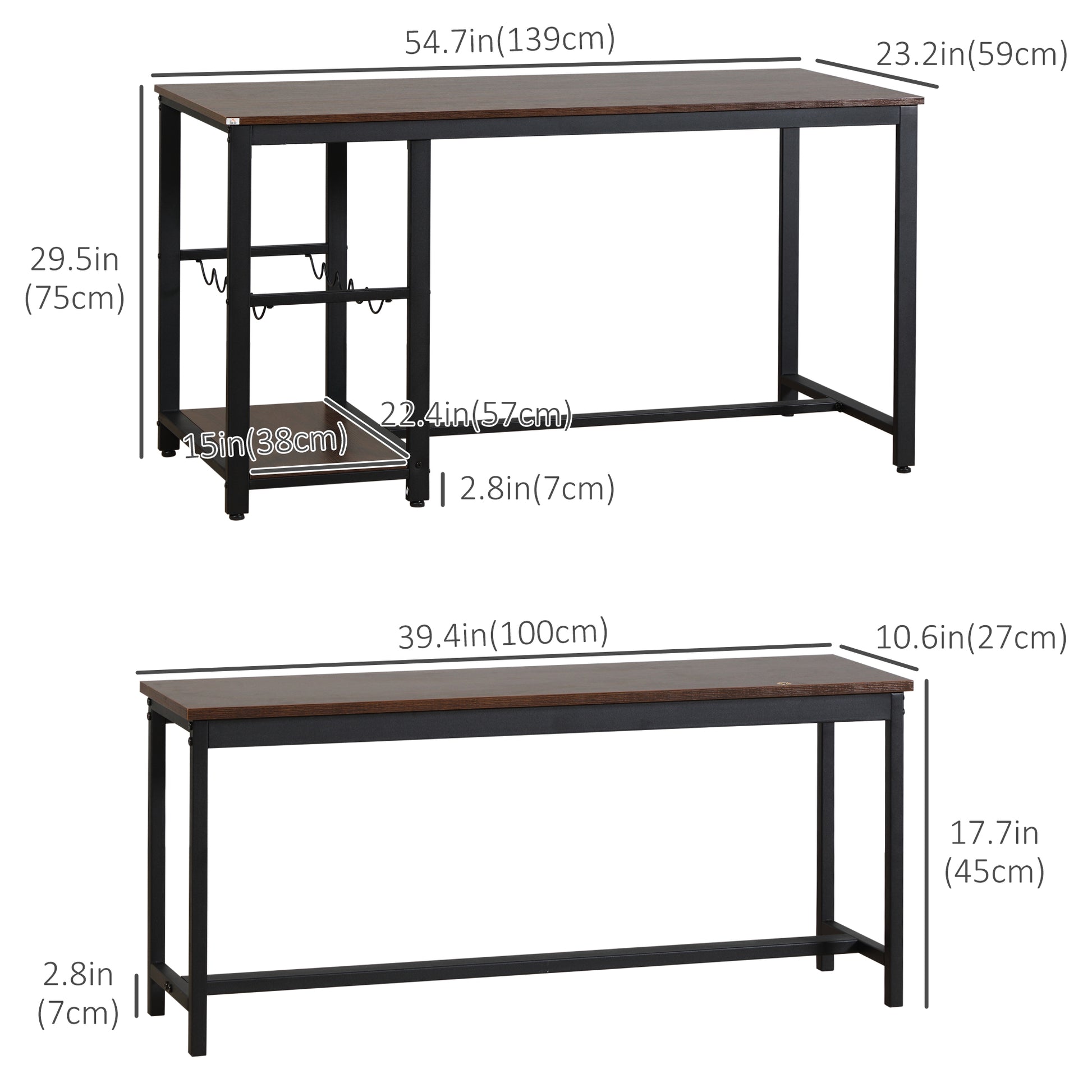 3-Piece Dining Table Set for 4 with 2 Benches, Rectangular Dining Table and Chairs, with Wine Rack, Rustic Brown Bar Sets   at Gallery Canada