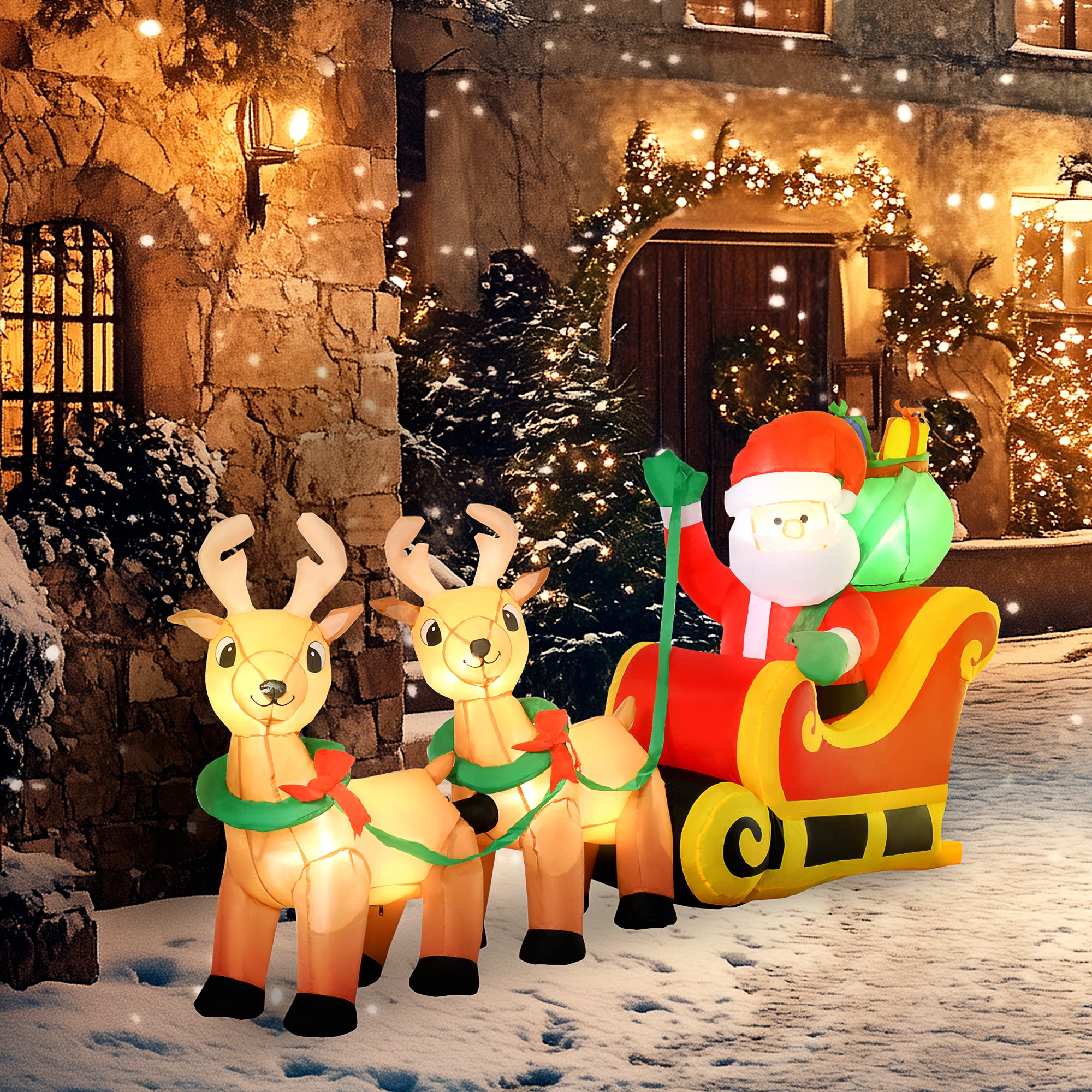 8ft Christmas Inflatables Santa Claus with Sleigh and Reindeer, Outdoor Decoration with LED Lights Display Christmas Inflatables at Gallery Canada