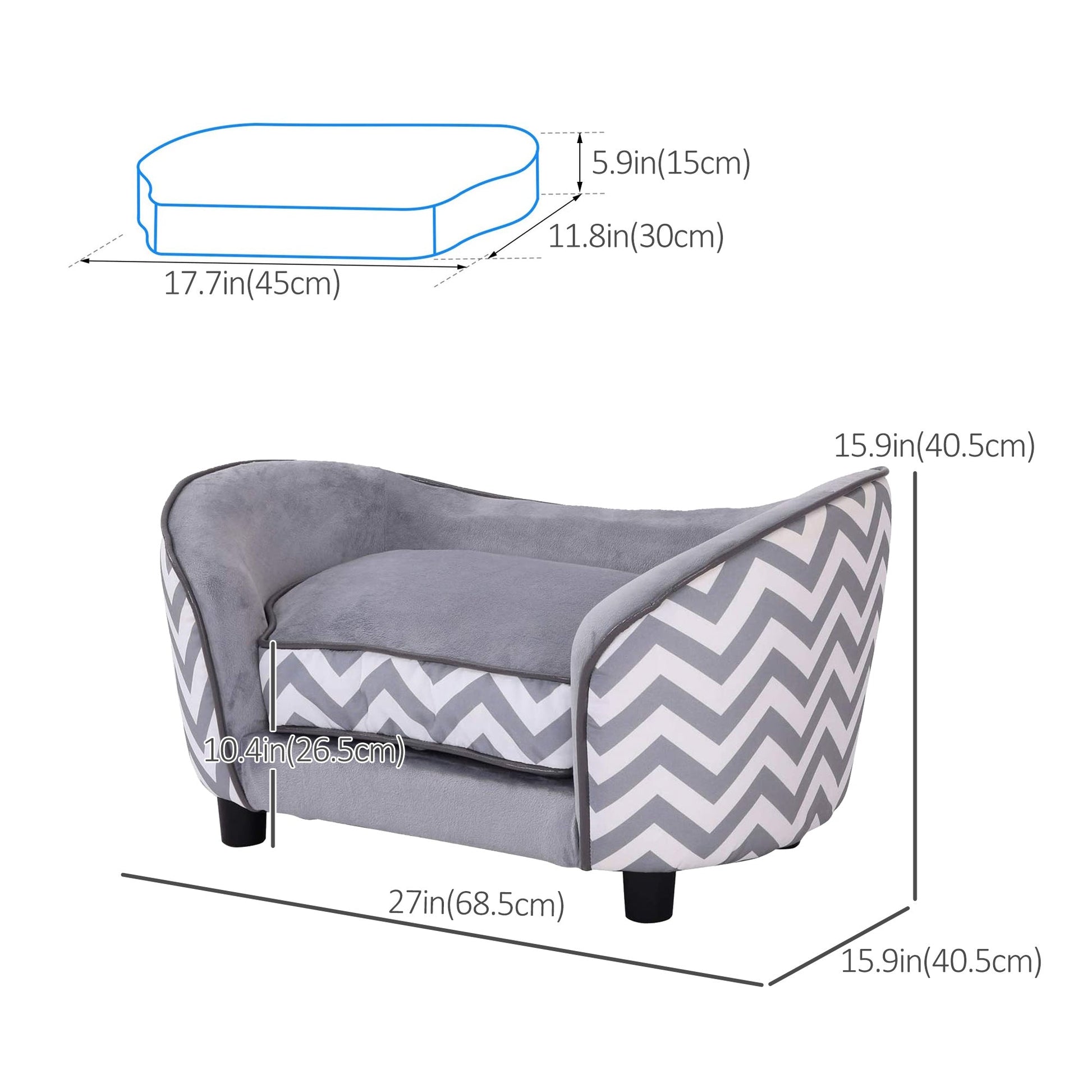 Pet Sofa Elevated Dog Bed Raised Cat Couch Puppy Furniture for Small Sized Dogs with Storage Removable Cushion Cover Grey Dog Sofas   at Gallery Canada