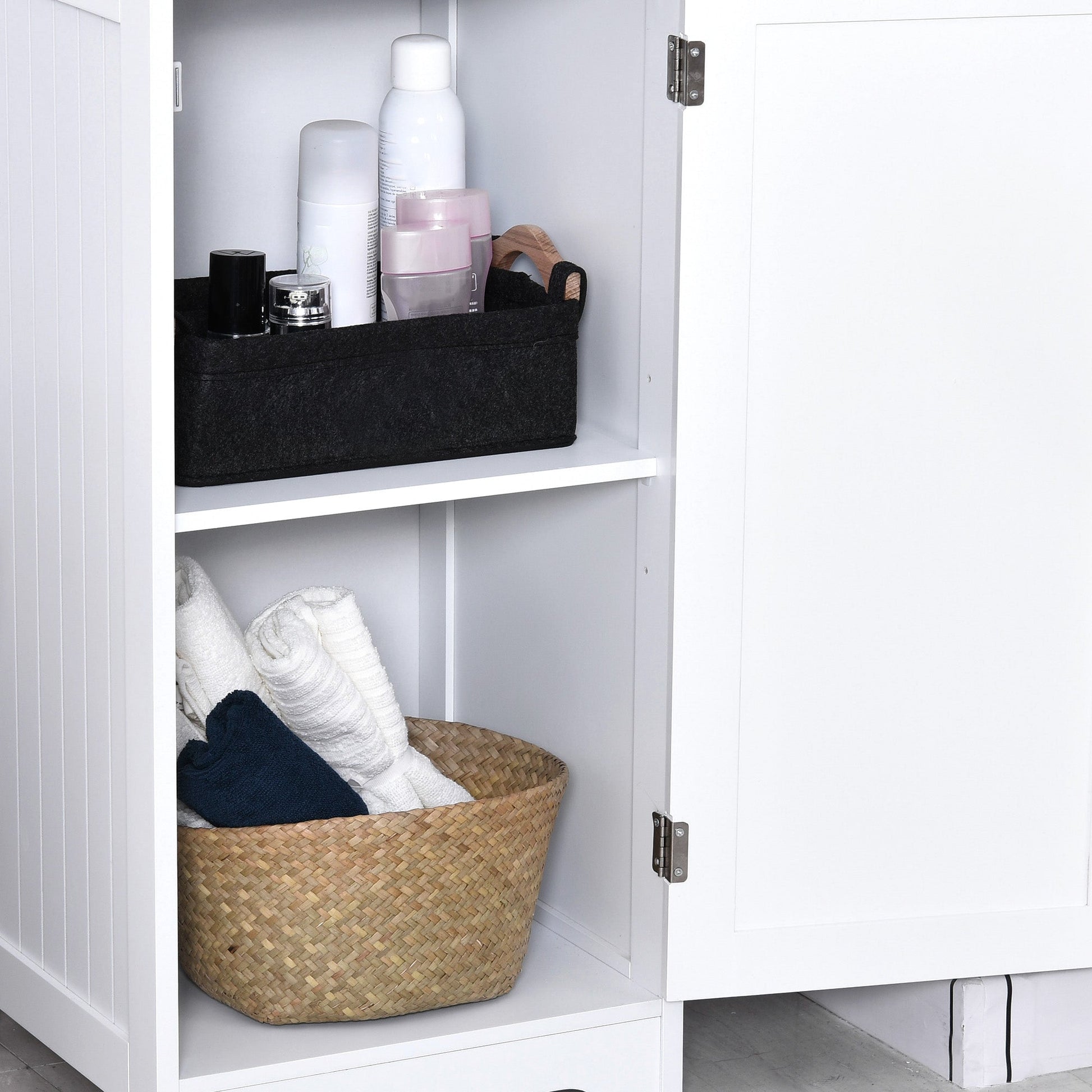 Tall Bathroom Storage Cabinet, Freestanding Tower Cabinet with Adjustable Shelf, 3 Open Shelves, White Bathroom Cabinets   at Gallery Canada