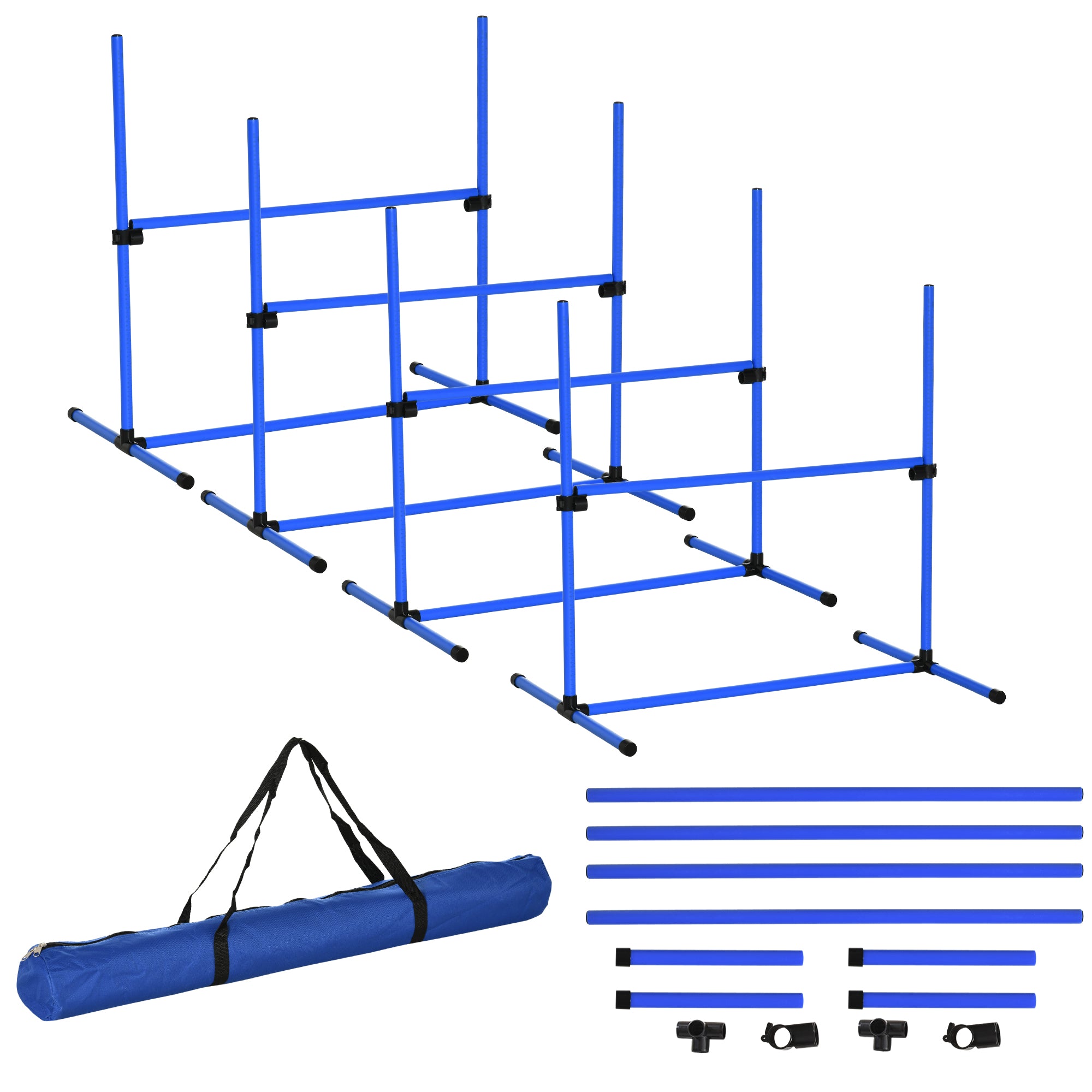 Set of 4 Dog Agility Training Equipment Adjustable Jump Bar Pet Exercise Kit with Carrying Bag (Blue) Dog Agility Training Equipment Blue at Gallery Canada