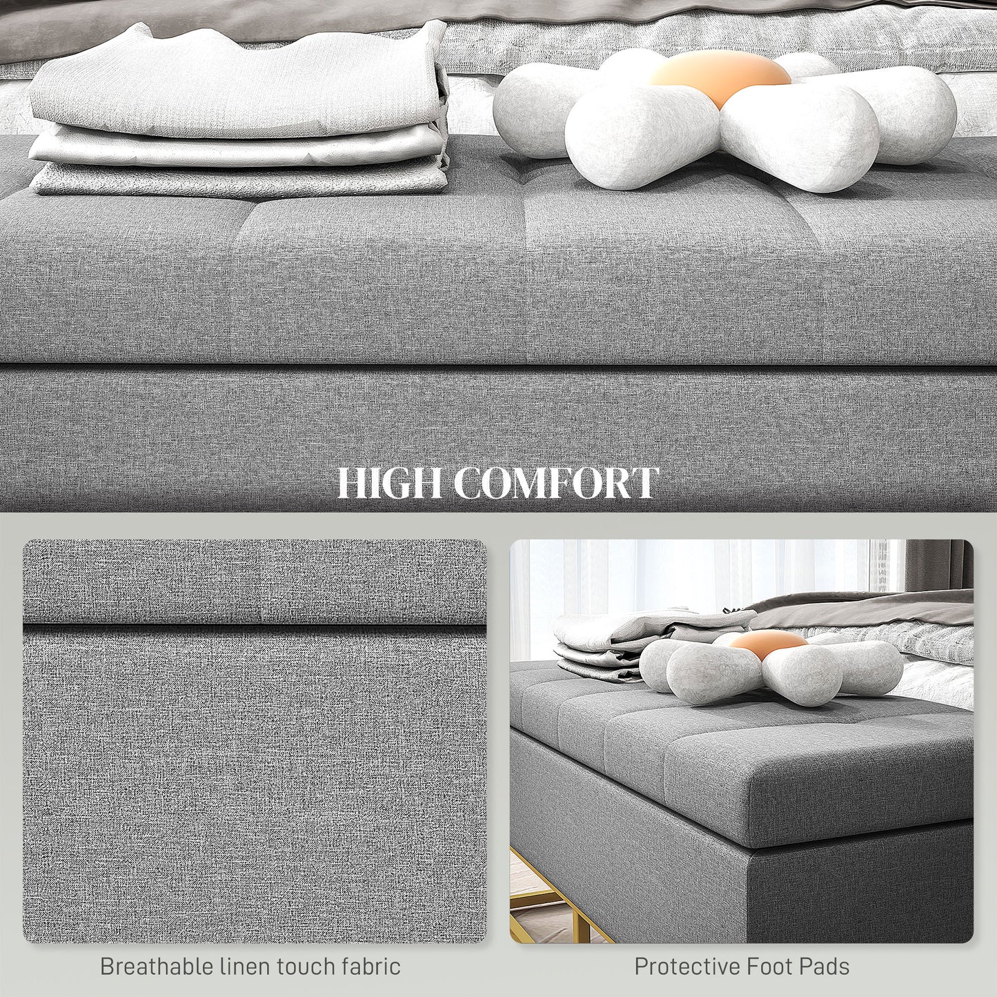 Flip Top Storage Ottoman, Upholstered Storage Bench, Linen Fabric Footstool for Living Room, Bedroom, Grey Storage Ottomans & Benches   at Gallery Canada