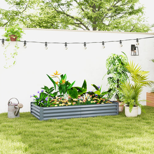 6 x 3 x 1ft Galvanized Raised Garden Bed, Reinforced Outdoor Planter Box with Open Bottom, Silver