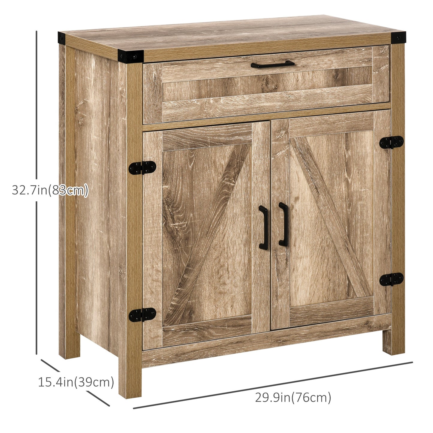 Sideboard Buffet Cabinet, Farmhouse Kitchen Storage Cabinet with 2 Rustic Barn Doors and Drawer, Oak Bar Cabinets Oak  at Gallery Canada