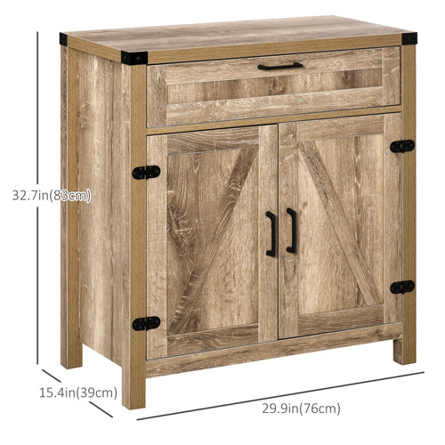 Sideboard Buffet Cabinet, Farmhouse Kitchen Storage Cabinet with 2 Rustic Barn Doors and Drawer, Oak