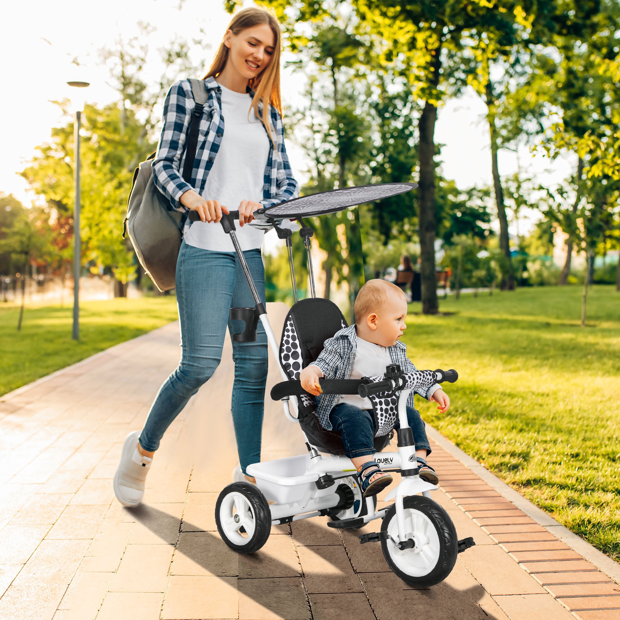 6 in 1 Kids Tricycle with Removable Handlebar and Canopy, White Tricycles for Kids at Gallery Canada