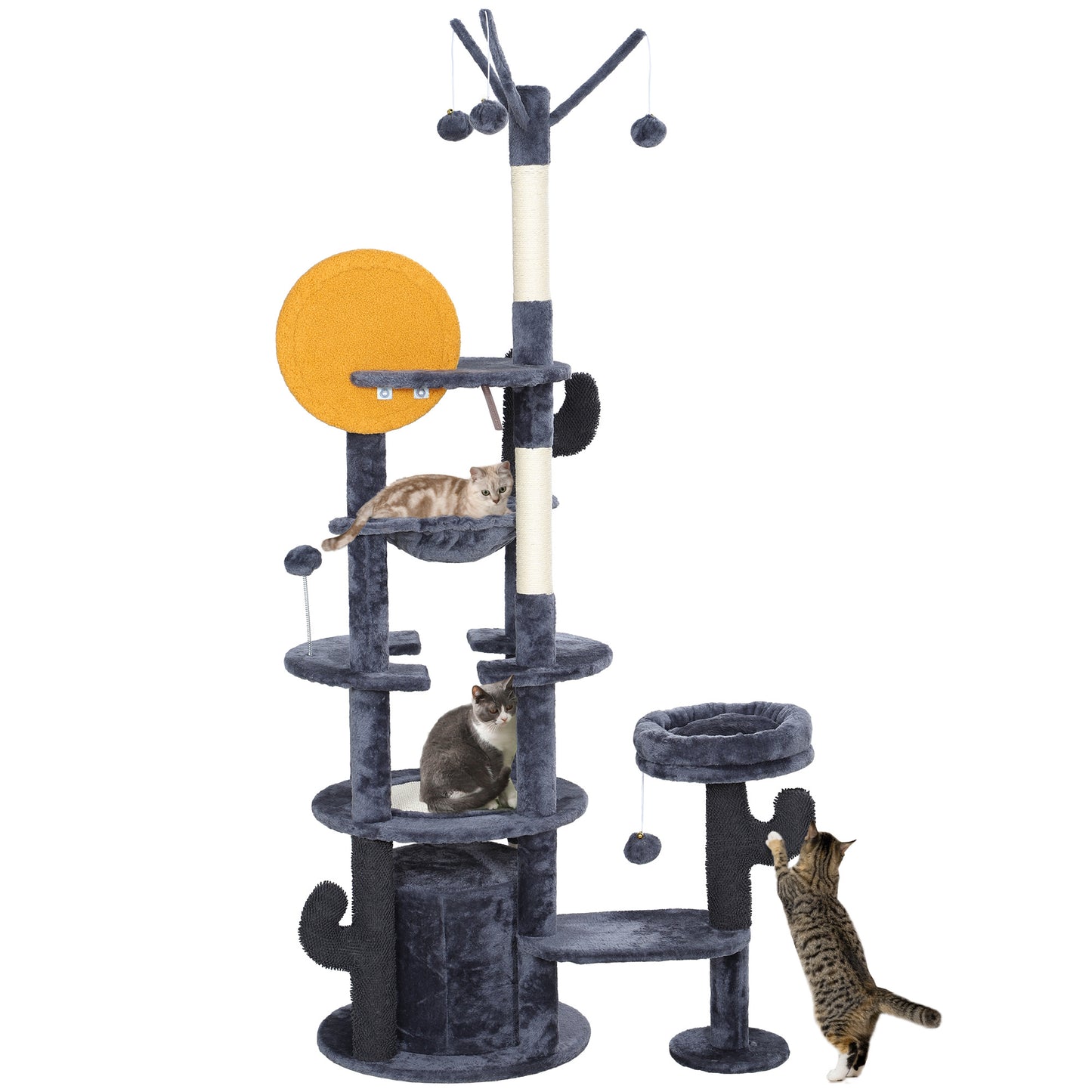 71" Cat Tree, Cat Tower with Scratching Posts, Sisal Pad, Cat Condo, Bed, Hammock, Platforms, Toy Balls, Dark Grey Cat Towers   at Gallery Canada