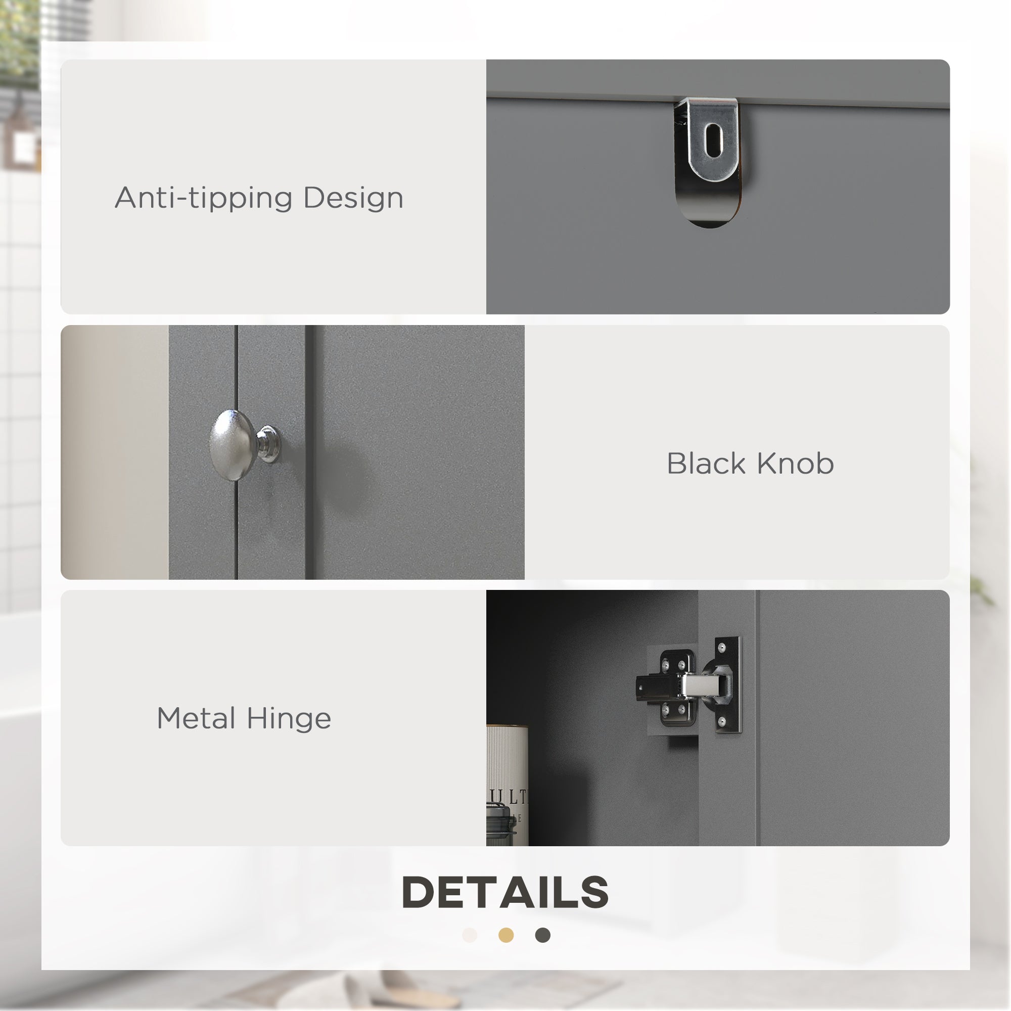 Tall Medicine Cabinet, Freestanding Bathroom Storage Cabinet with Shelves and 2 Cupboards, Bathroom Organizer, Grey Bathroom Cabinets at Gallery Canada