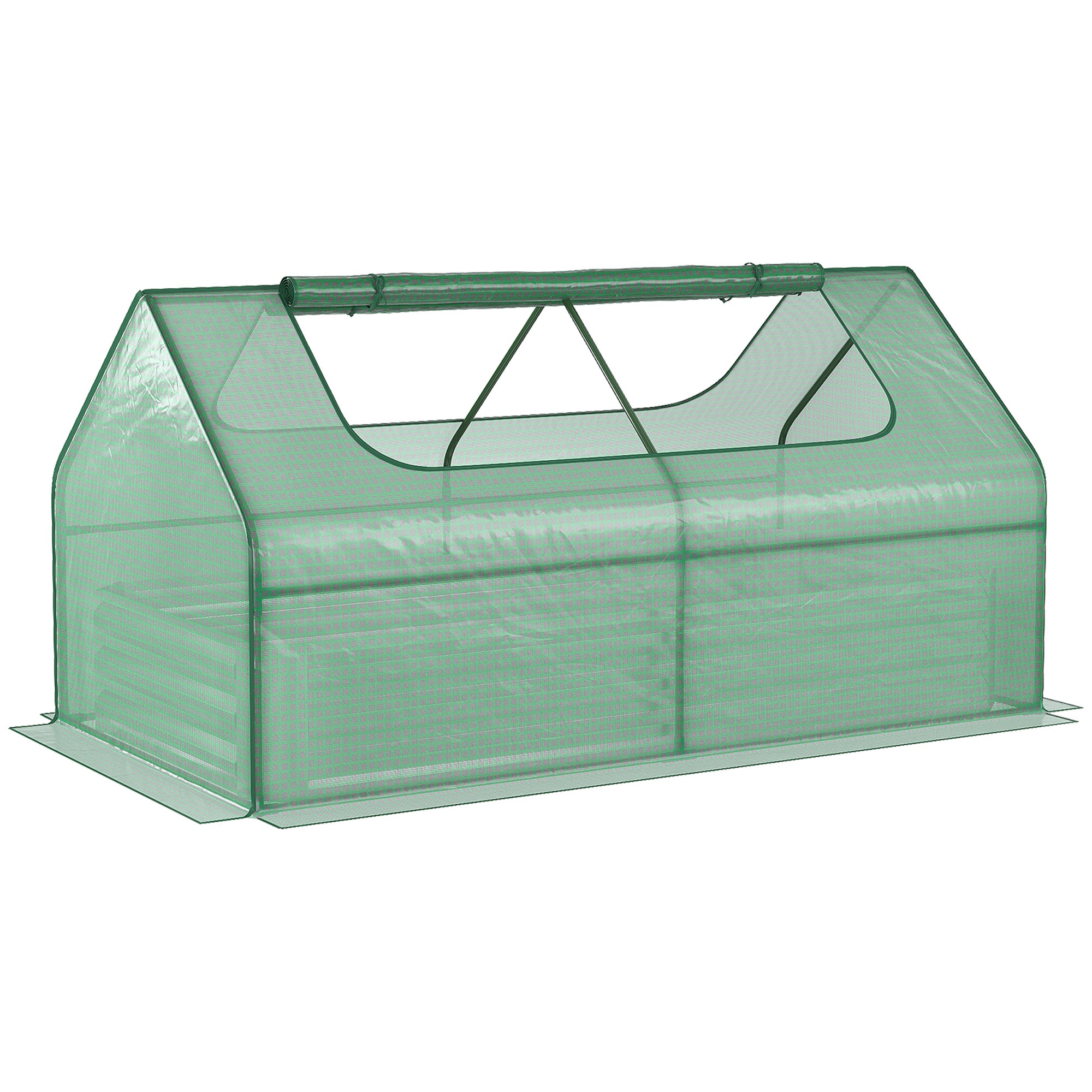 Greenhouse with Raised Garden Bed, Steel Outdoor Planter Box with Plastic Cover, Roll Up Window, Dual Use for Flowers, Vegetables and Herbs, 73