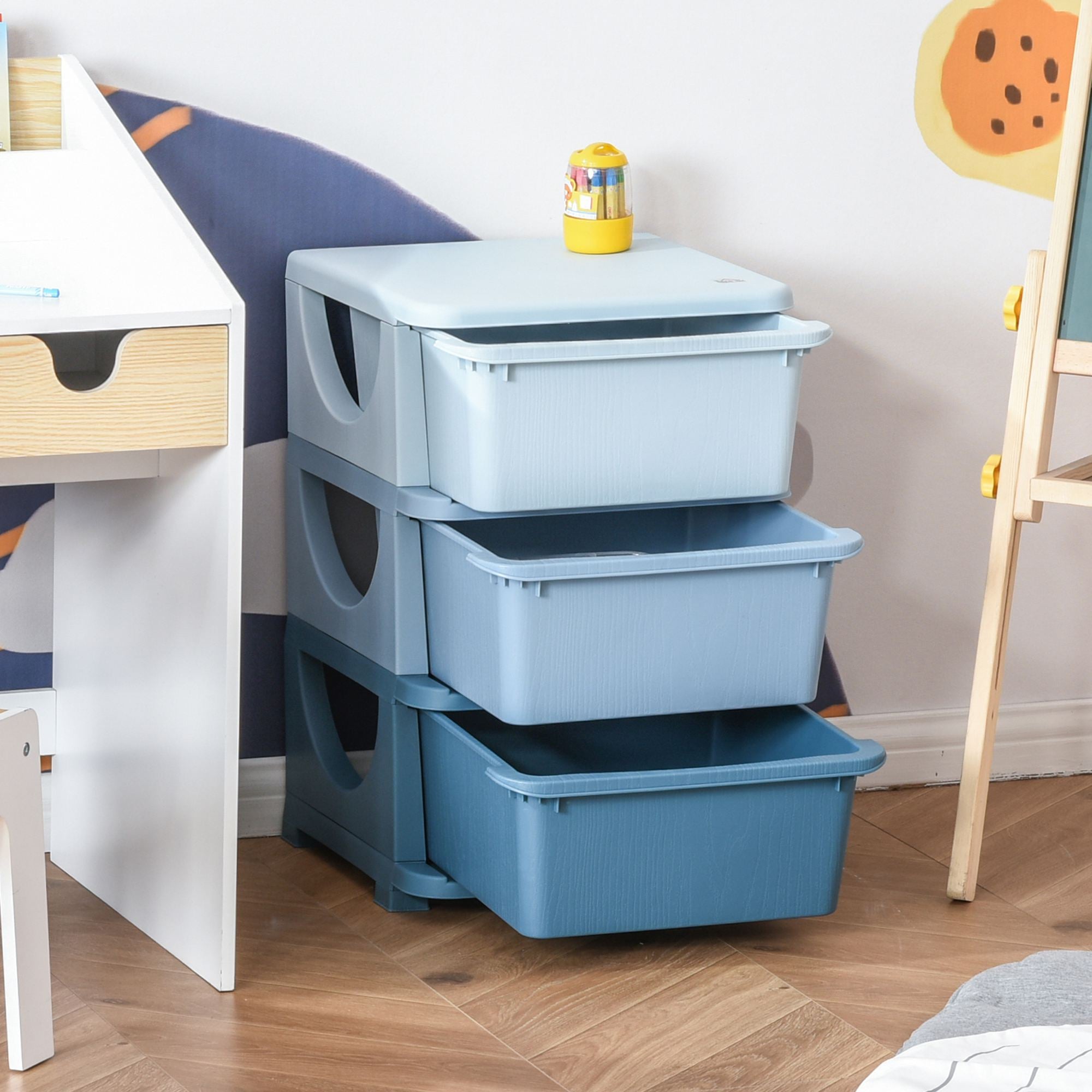 3 Tier Kids Toy Organizer and Storage Bins with 3 Plastic Drawers, Blue Baby & Kids Storage   at Gallery Canada