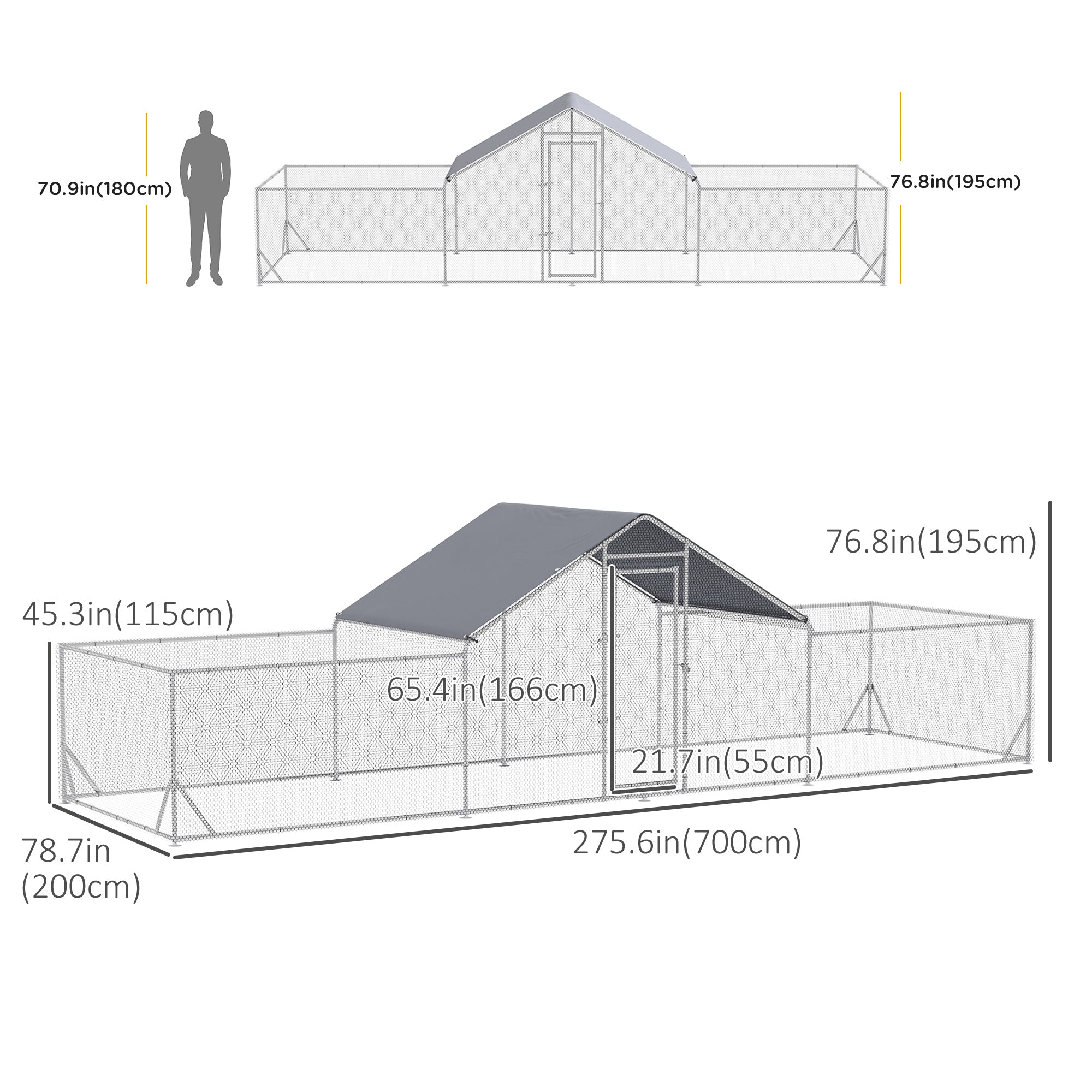 Chicken Run, 23' x 6.6' Metal Chicken Coop with Waterproof and Anti-UV Cover, Spire Roof, Door, for 12-14 Chickens, Ducks, Rabbits, Sliver Chicken Coops at Gallery Canada
