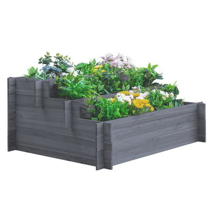 3-Tier Wood Raised Garden Bed, Elevated Planting Box, Outdoor Vegetable Flower Container, Herb Garden Indoor Kit, Gray Wooden Planter Boxes Grey  at Gallery Canada