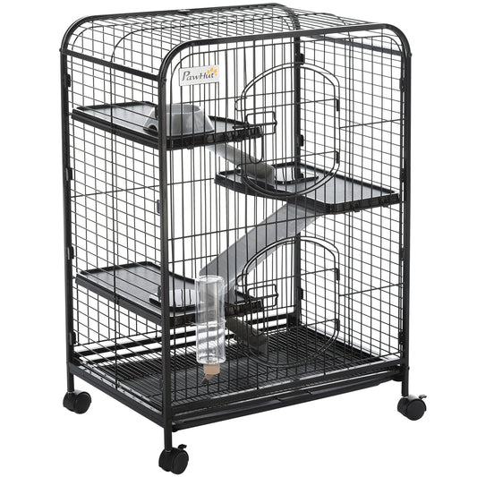 4-Tier Small Animal Cage Pet Playpen for Rabbit Ferret Chinchilla on Wheels with Removable Tray Platform Ramp Food Dish Water Bottle, 24" x 18" x 37" - Gallery Canada