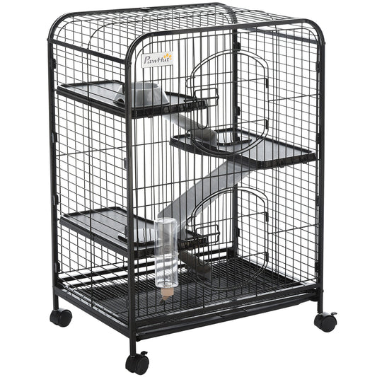 4-Tier Small Animal Cage Pet Playpen for Rabbit Ferret Chinchilla on Wheels with Removable Tray Platform Ramp Food Dish Water Bottle, 24" x 18" x 37" Houses & Habitats Black  at Gallery Canada