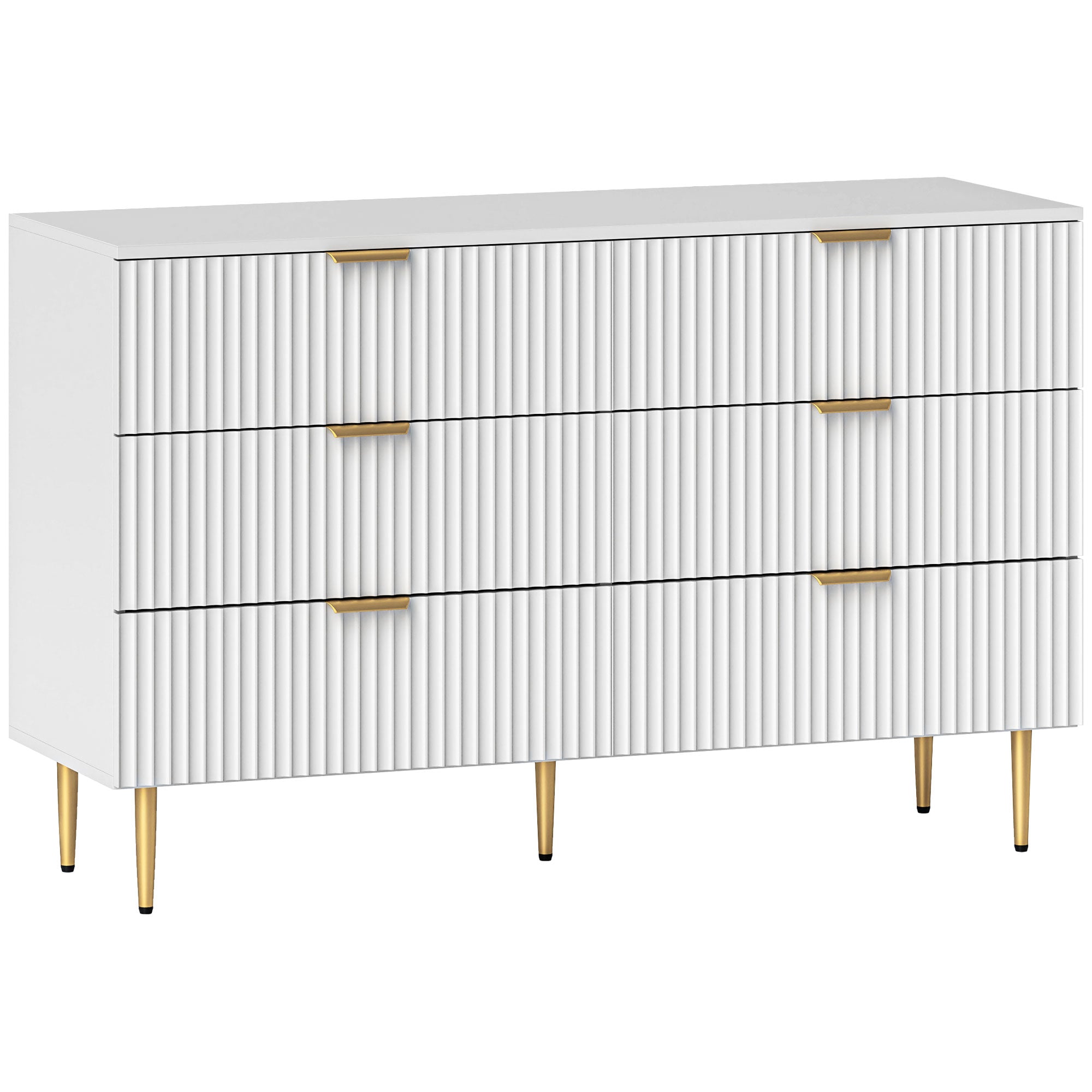 Modern Chest of Drawers 6 Drawer Dresser for Bedroom with Gold Legs and Handles, White Storage Cabinets at Gallery Canada