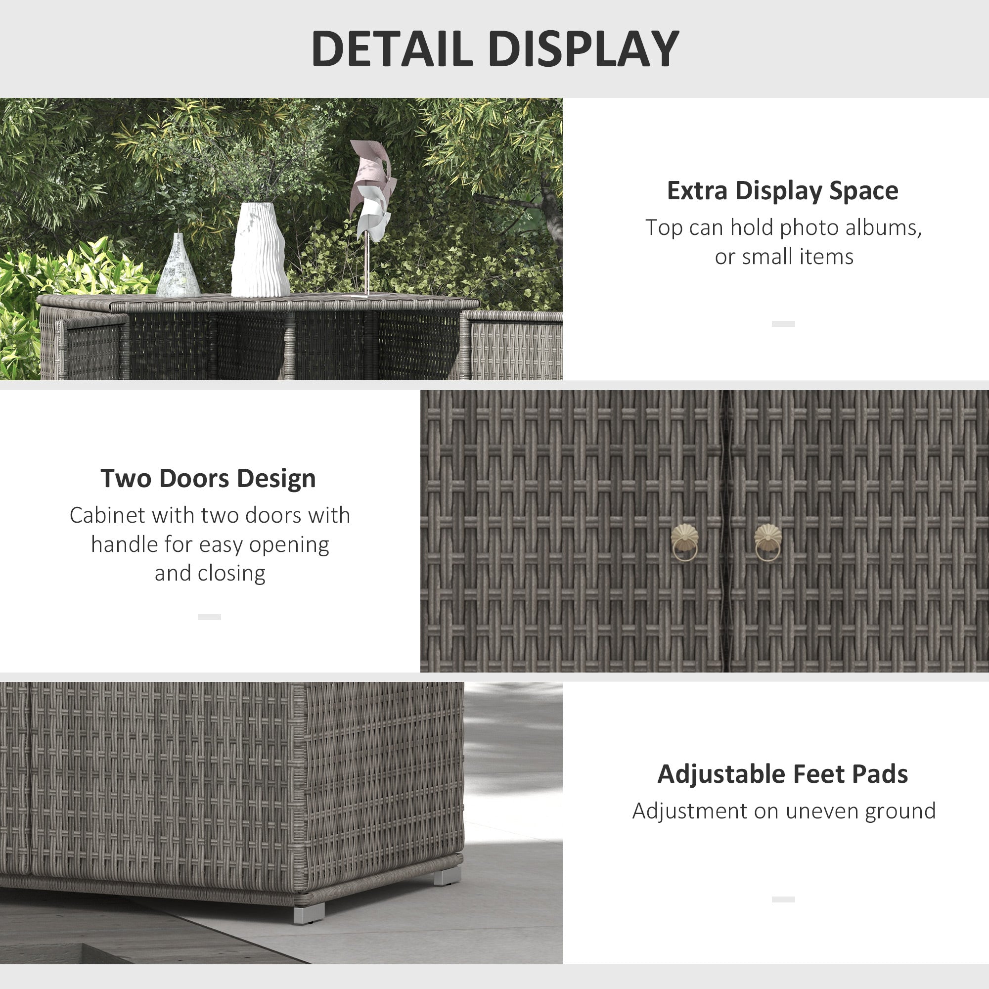 Wicker Outdoor Storage Cabinet, 2-Door Rattan Pool Towel Storage Cabinet with Drawer &; Removable Shelf, Dark Grey Patio Storage Boxes at Gallery Canada