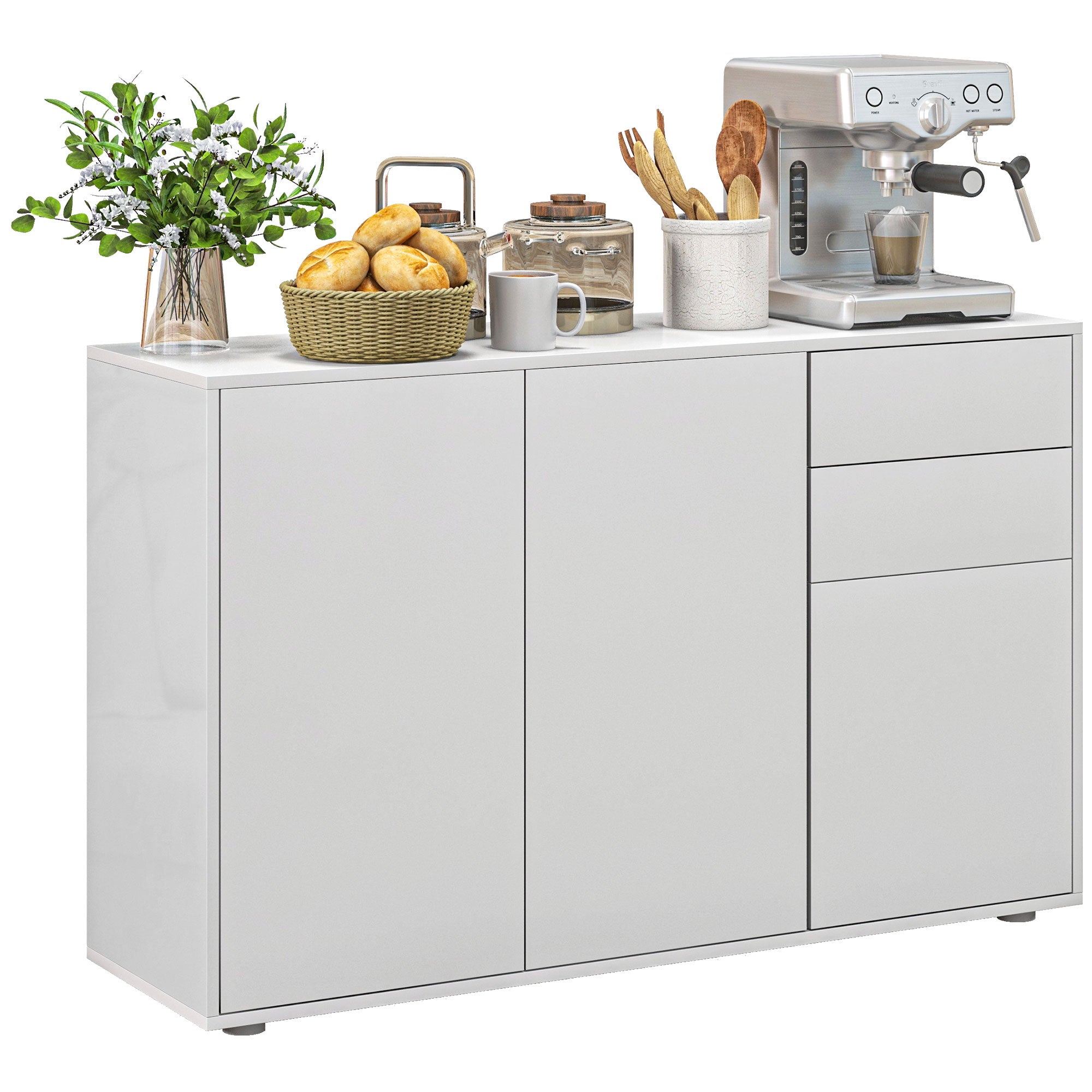 Kitchen Sideboard Storage Cabinet, Modern Coffee Bar with Push-Open Design and 2 Drawers for Living Room, White Kitchen Pantry Cabinets   at Gallery Canada